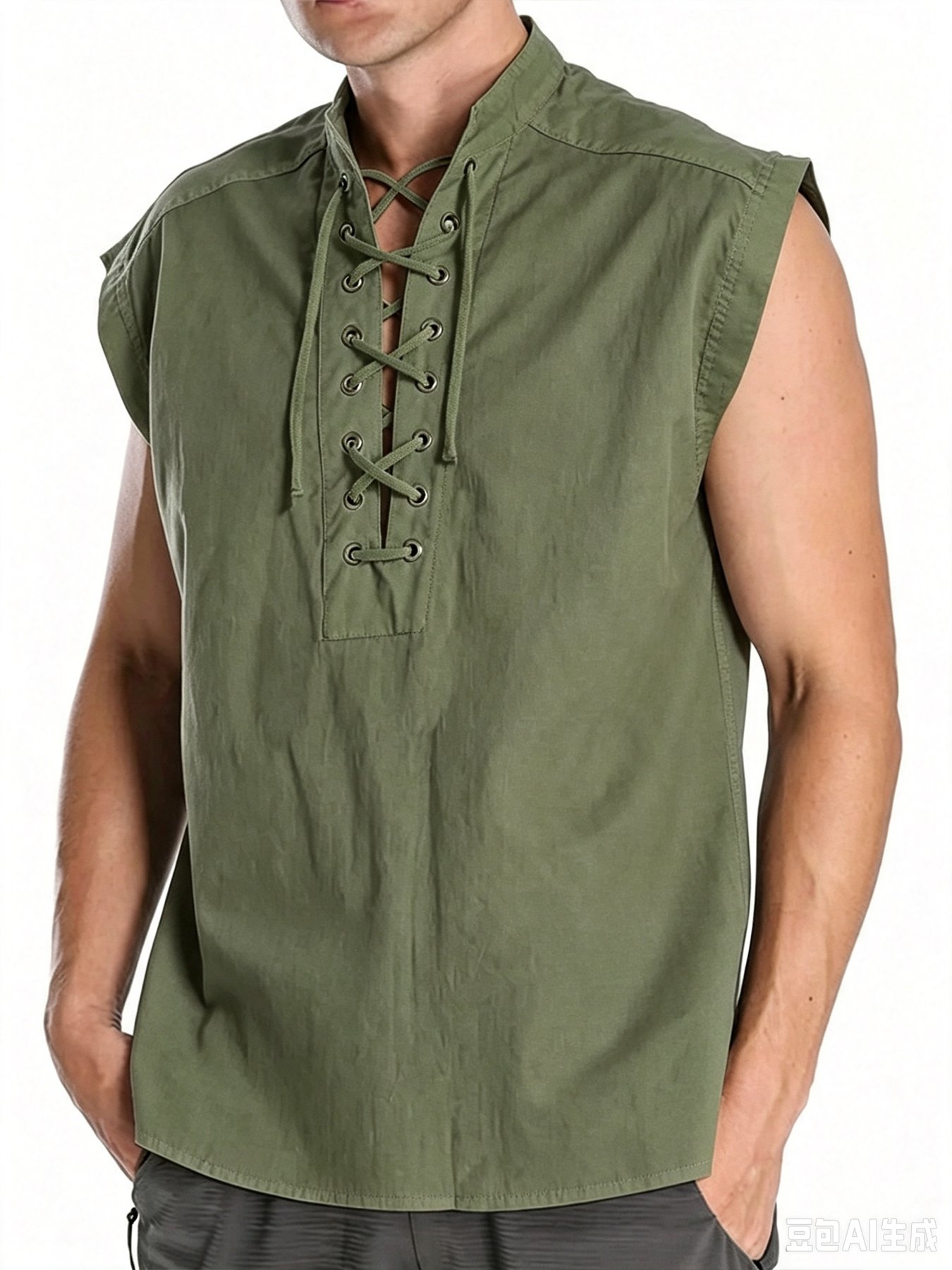 Green Solid Sleeveless Regular Shirt