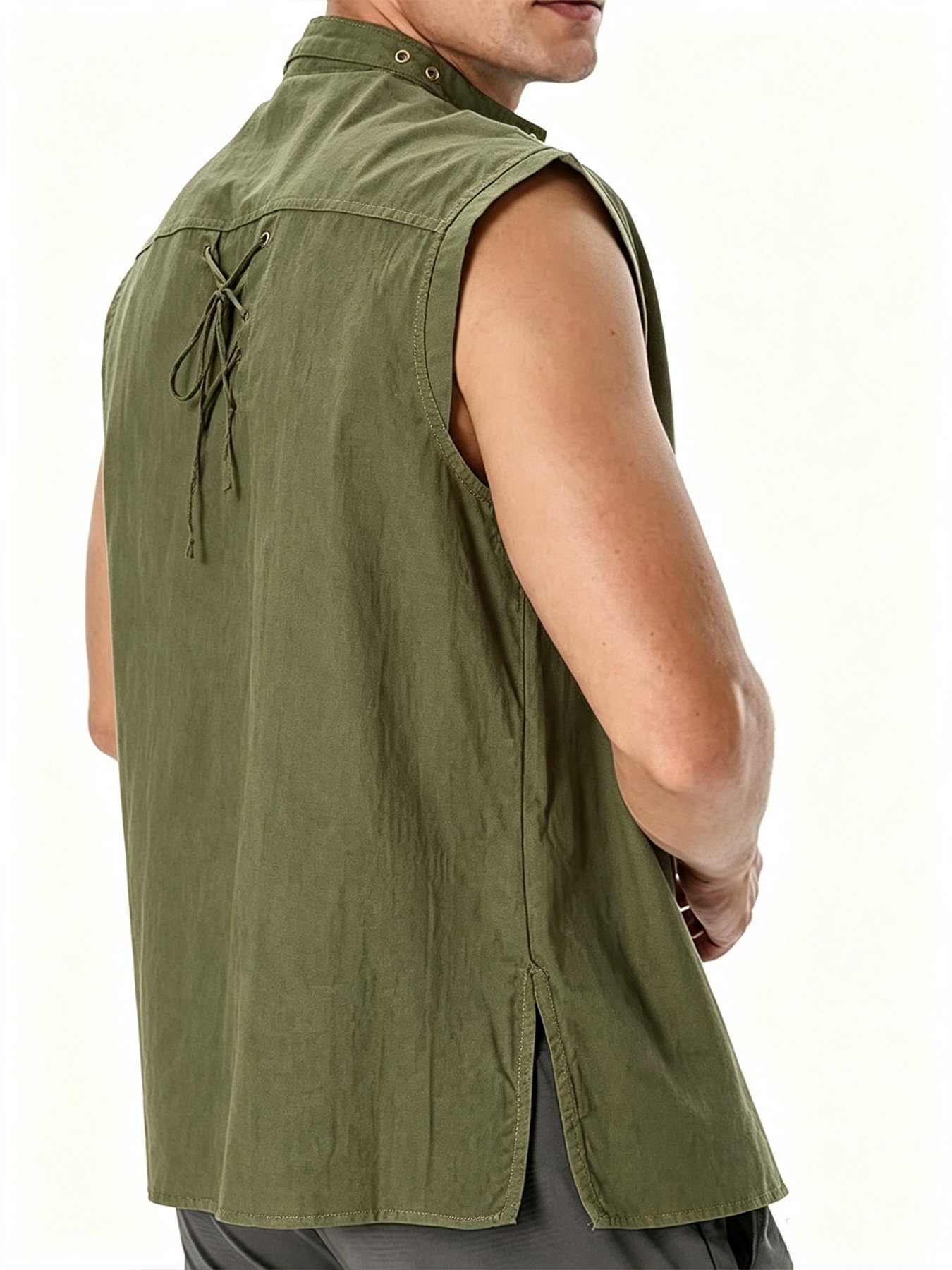 Green Solid Sleeveless Regular Shirt