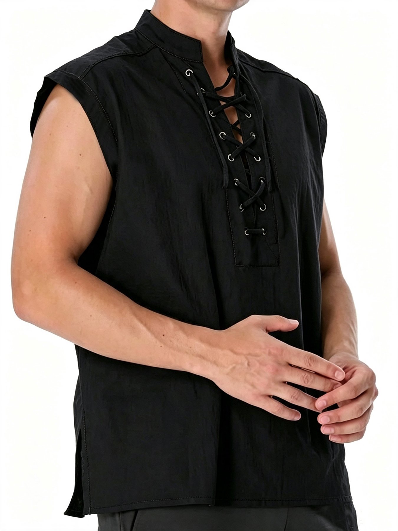 Black Solid Sleeveless Regular Shirt