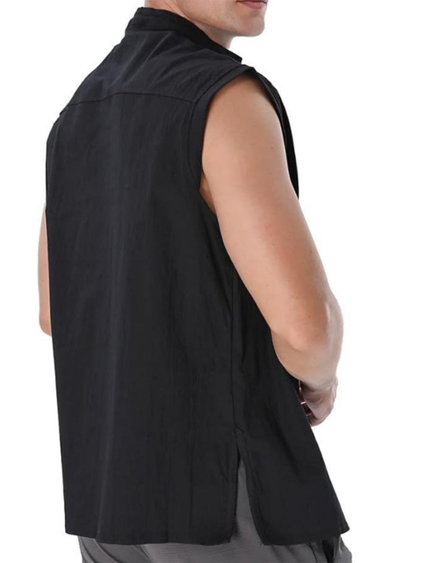 Black Solid Sleeveless Regular Shirt