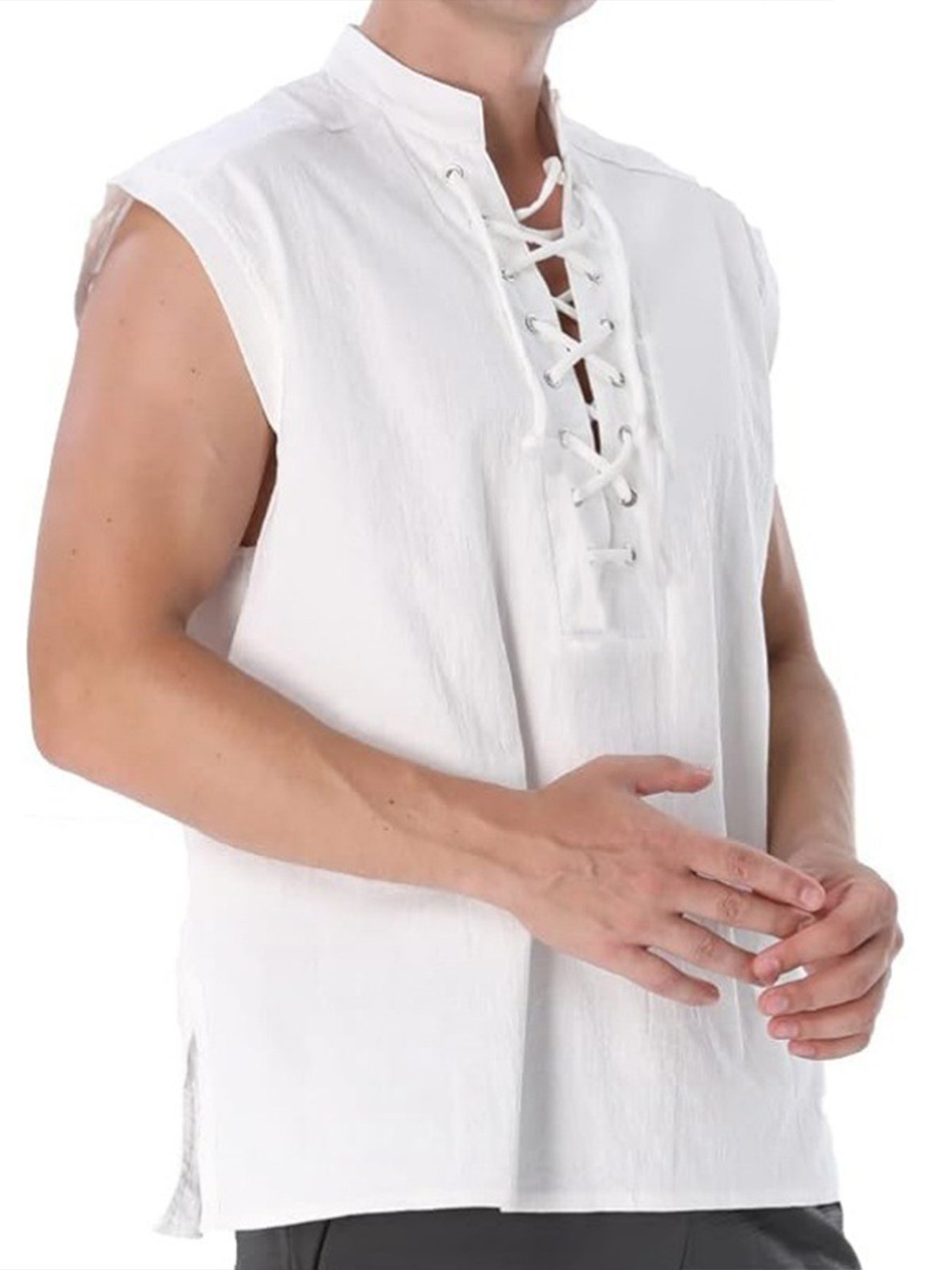 White Solid Sleeveless Regular Shirt