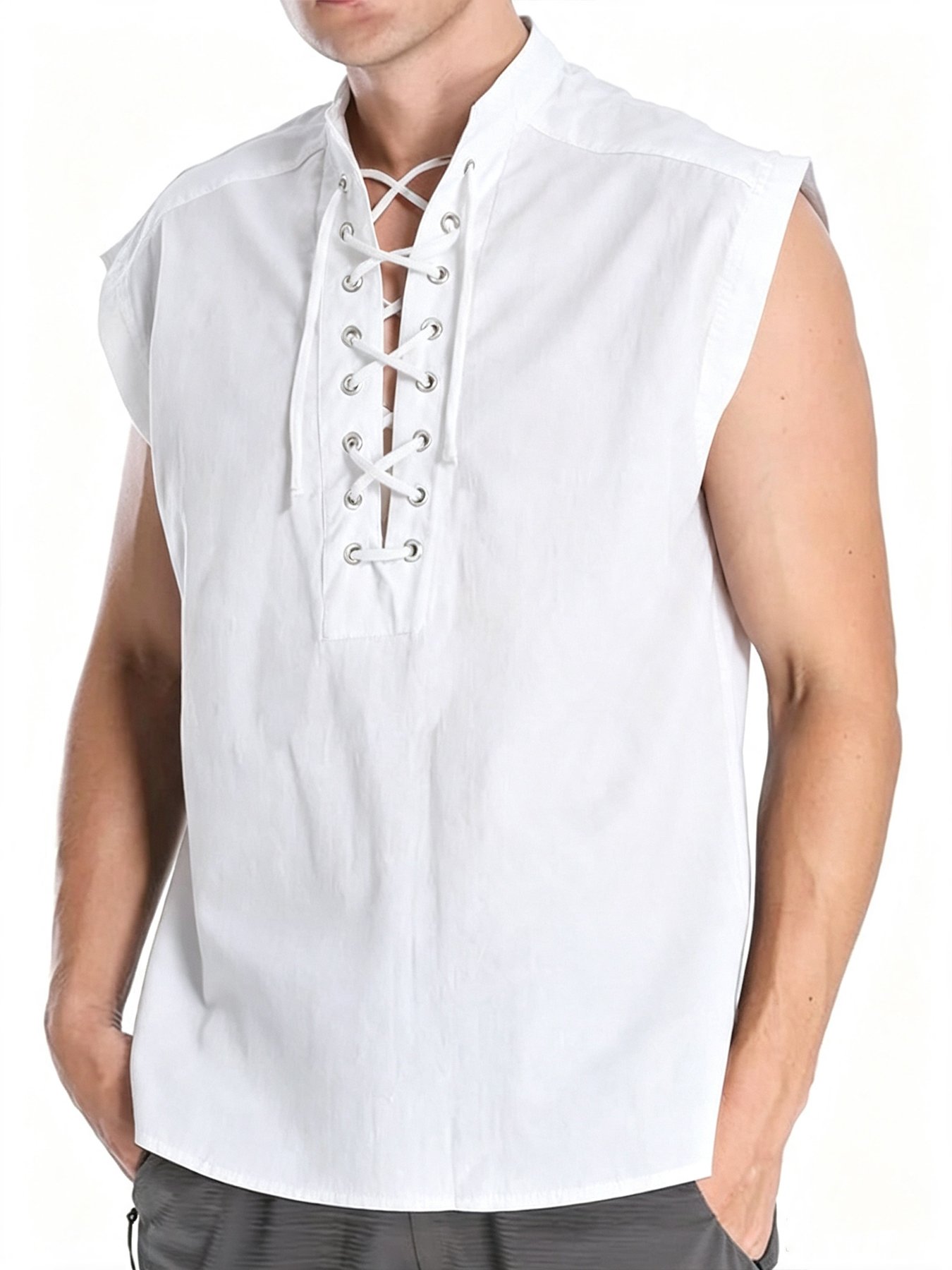 White Solid Sleeveless Regular Shirt