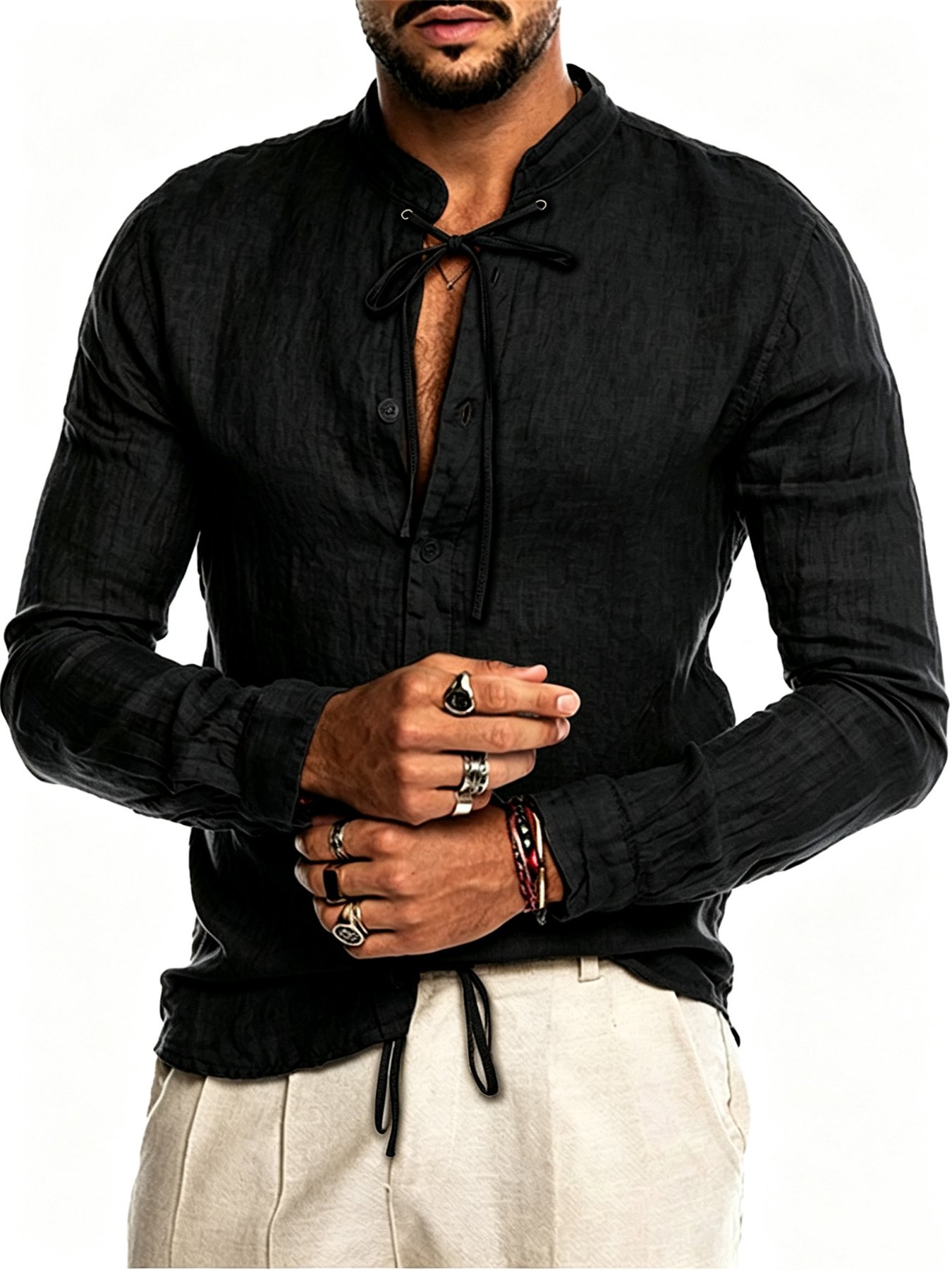 Black Solid Long Sleeves Regular Shirt