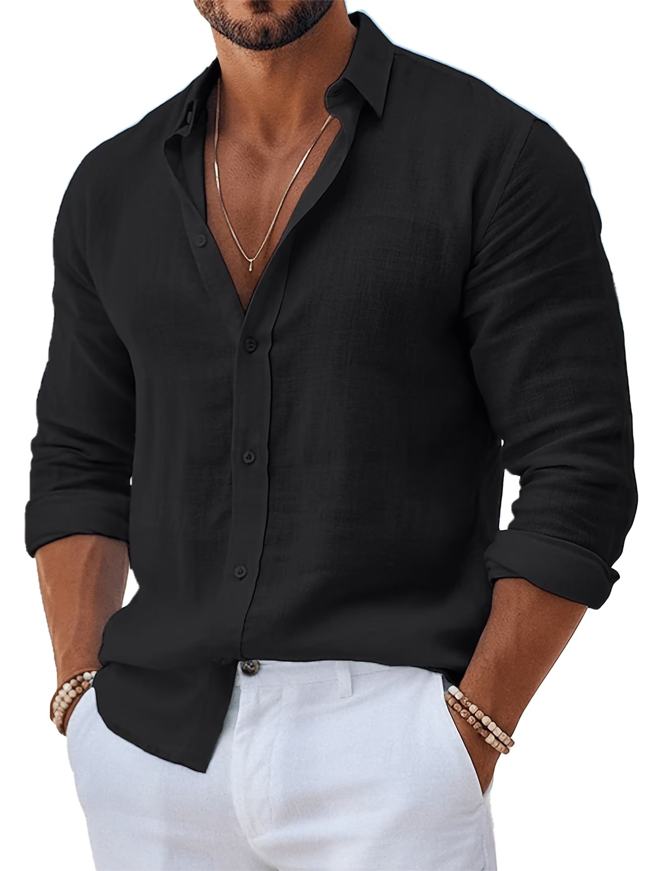 Black Solid Long Sleeves Regular Shirt