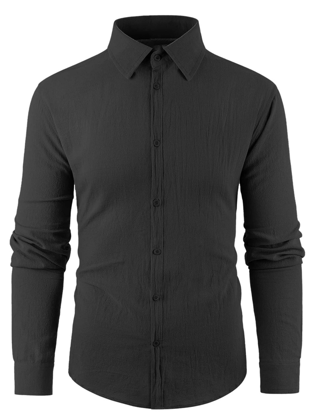 Black Solid Long Sleeves Regular Shirt