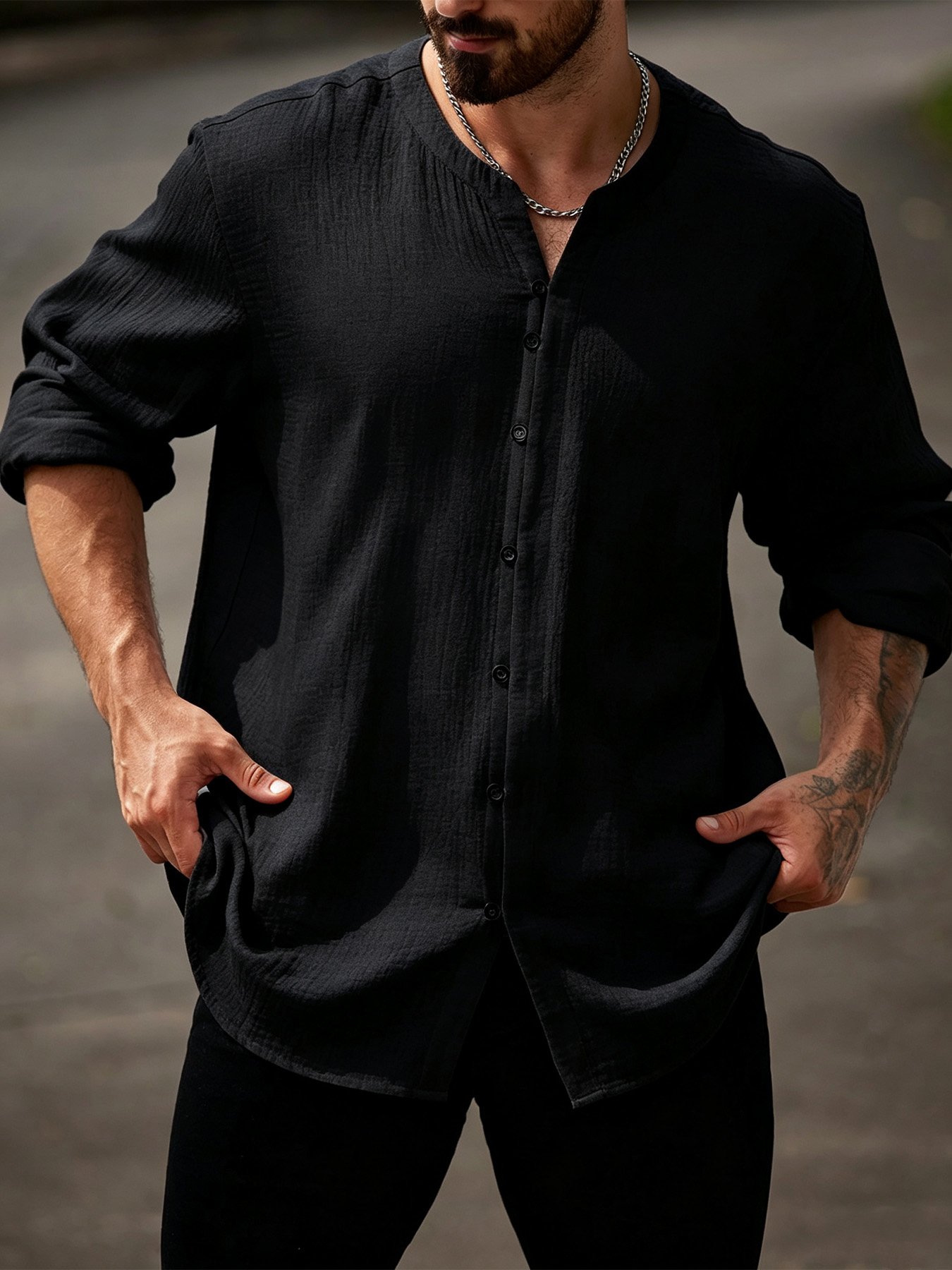 Black Solid Regular Shirt
