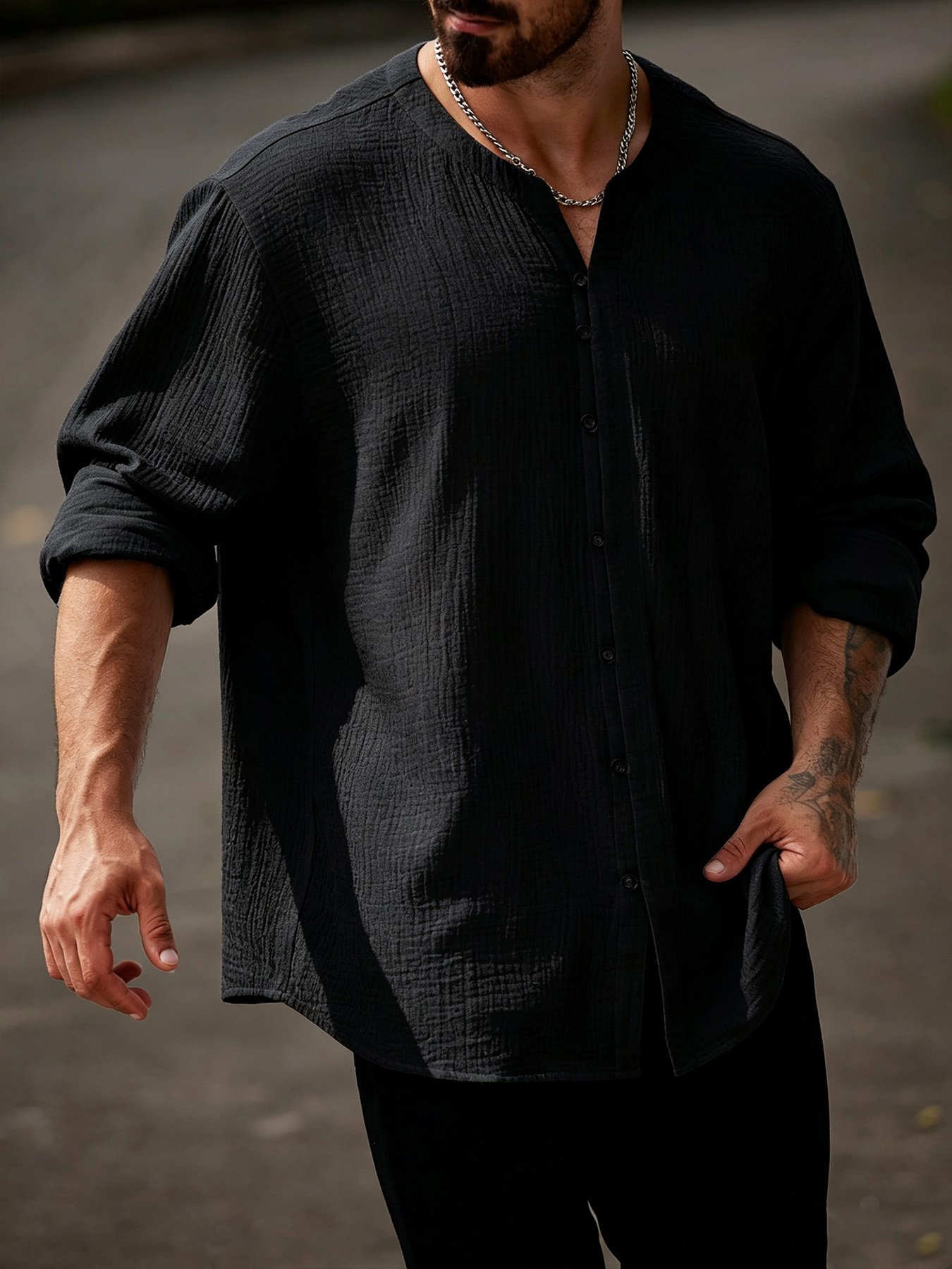 Black Solid Regular Shirt
