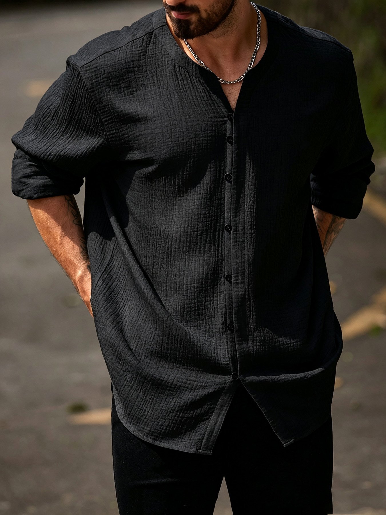 Black Solid Regular Shirt