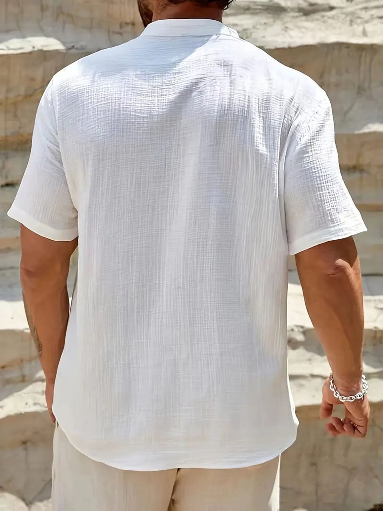 White Solid Short Sleeves Regular Shirt