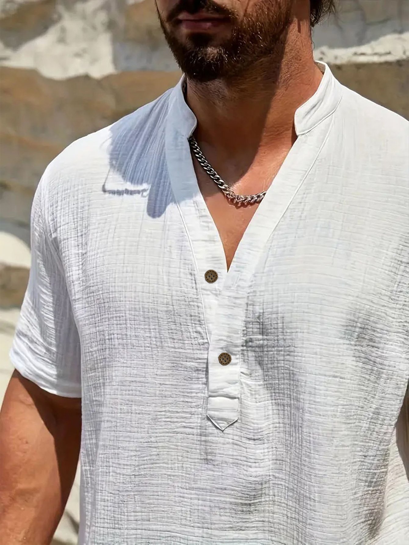 White Solid Short Sleeves Regular Shirt
