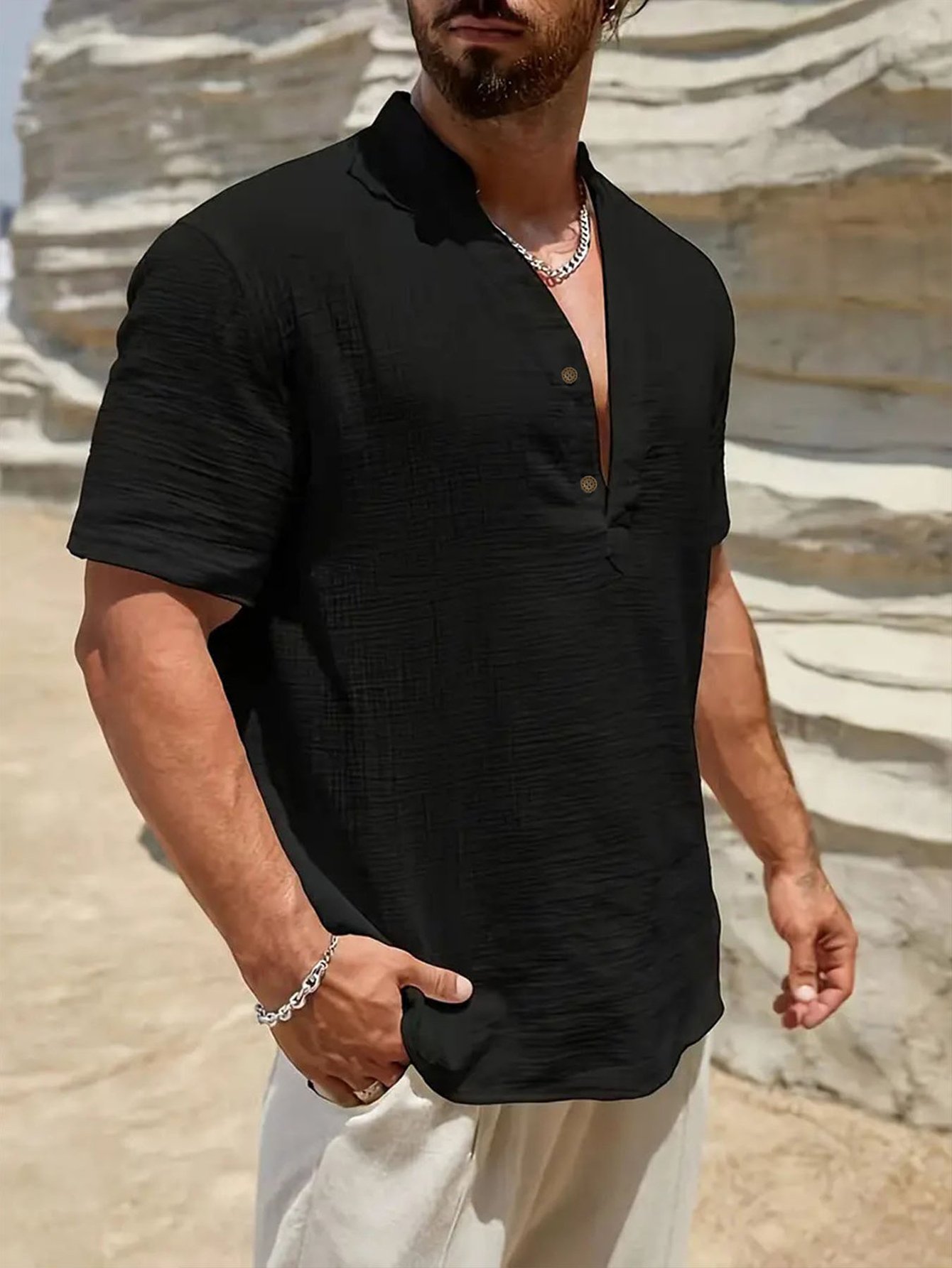 Black Solid Regular Shirt