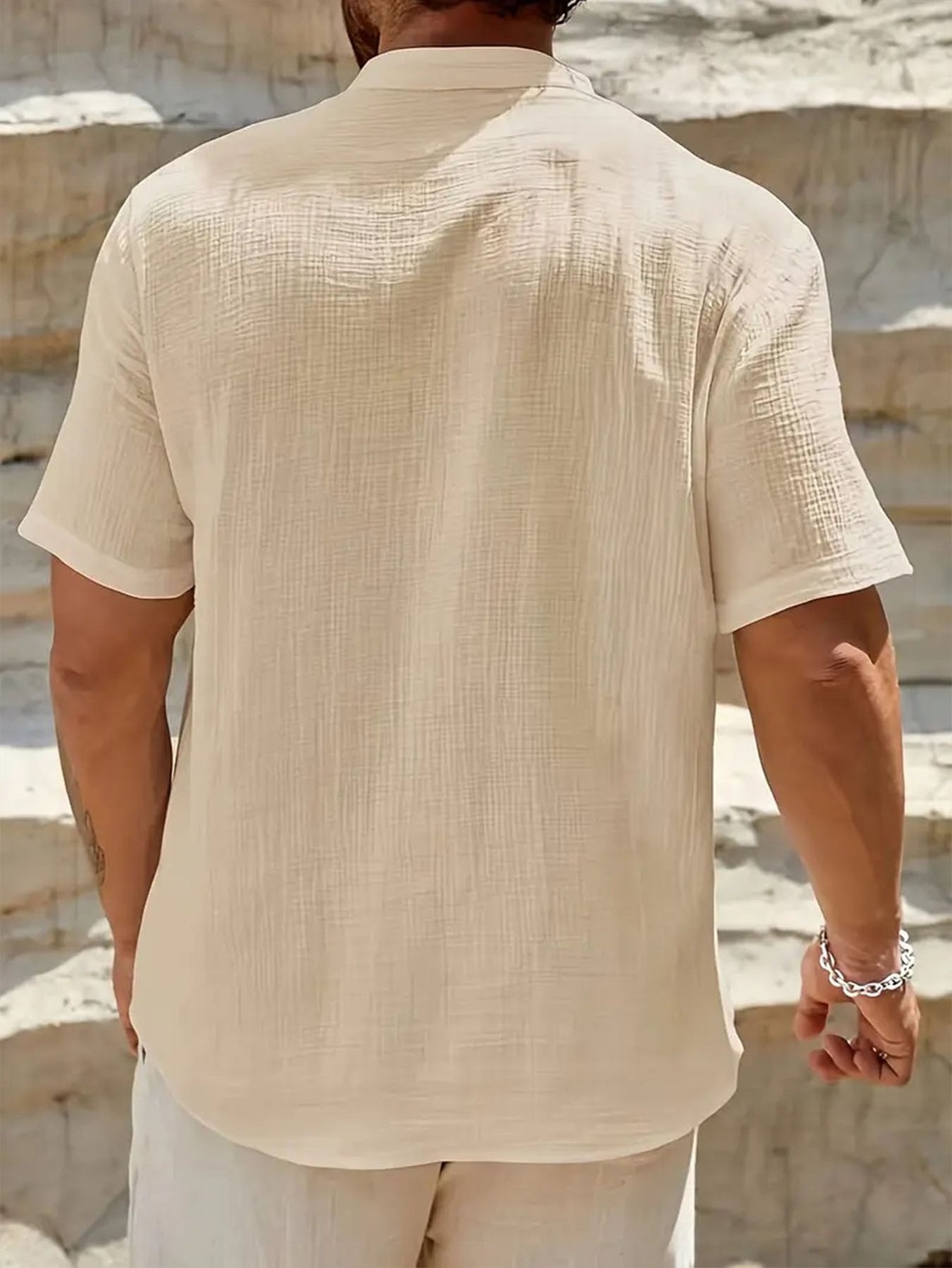 Beige Solid Short Sleeves Relaxed Shirt