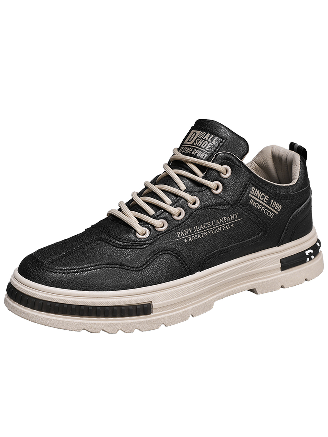 Black Plain Lace Ups Sneakers
