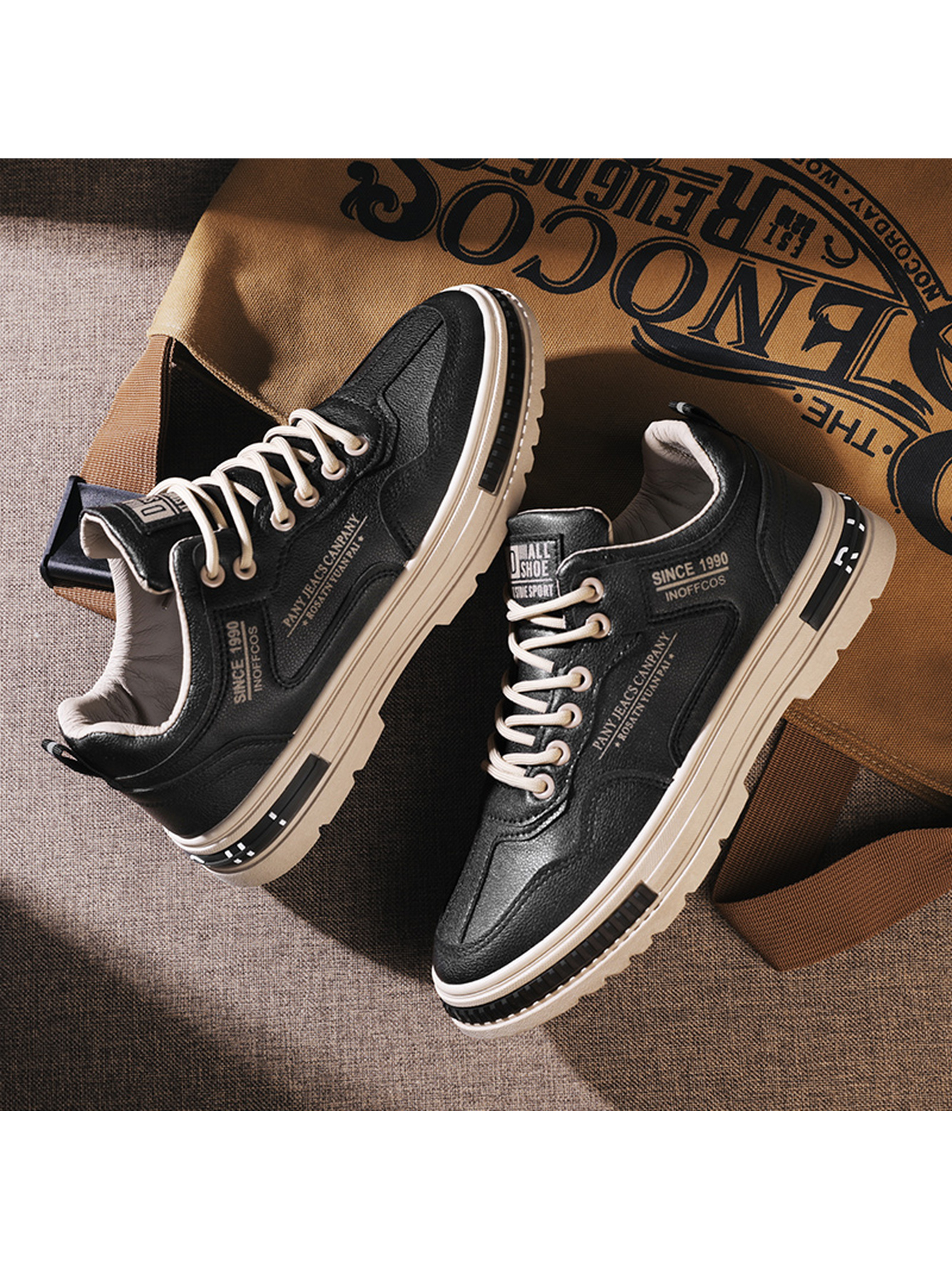 Black Plain Lace Ups Sneakers