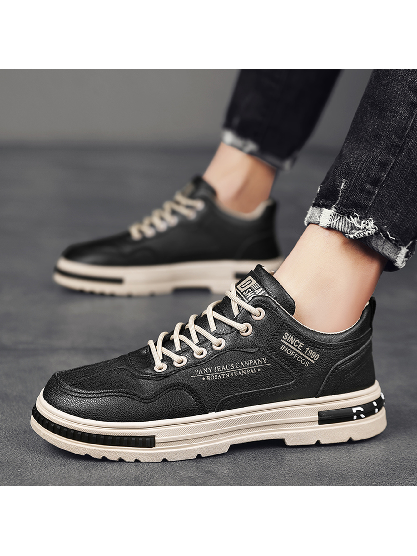 Black Plain Lace Ups Sneakers