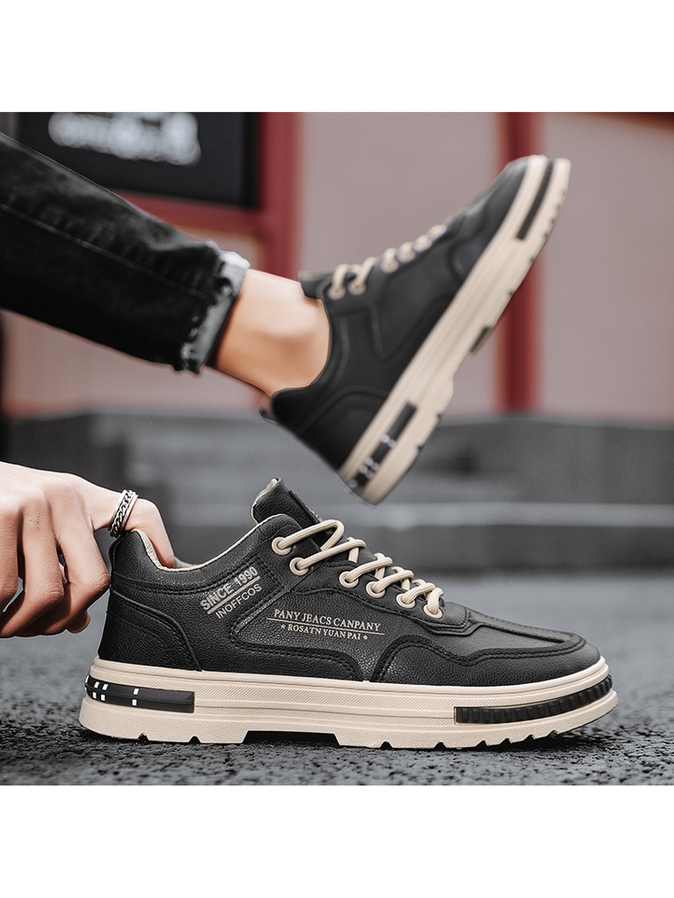 Black Plain Lace Ups Sneakers