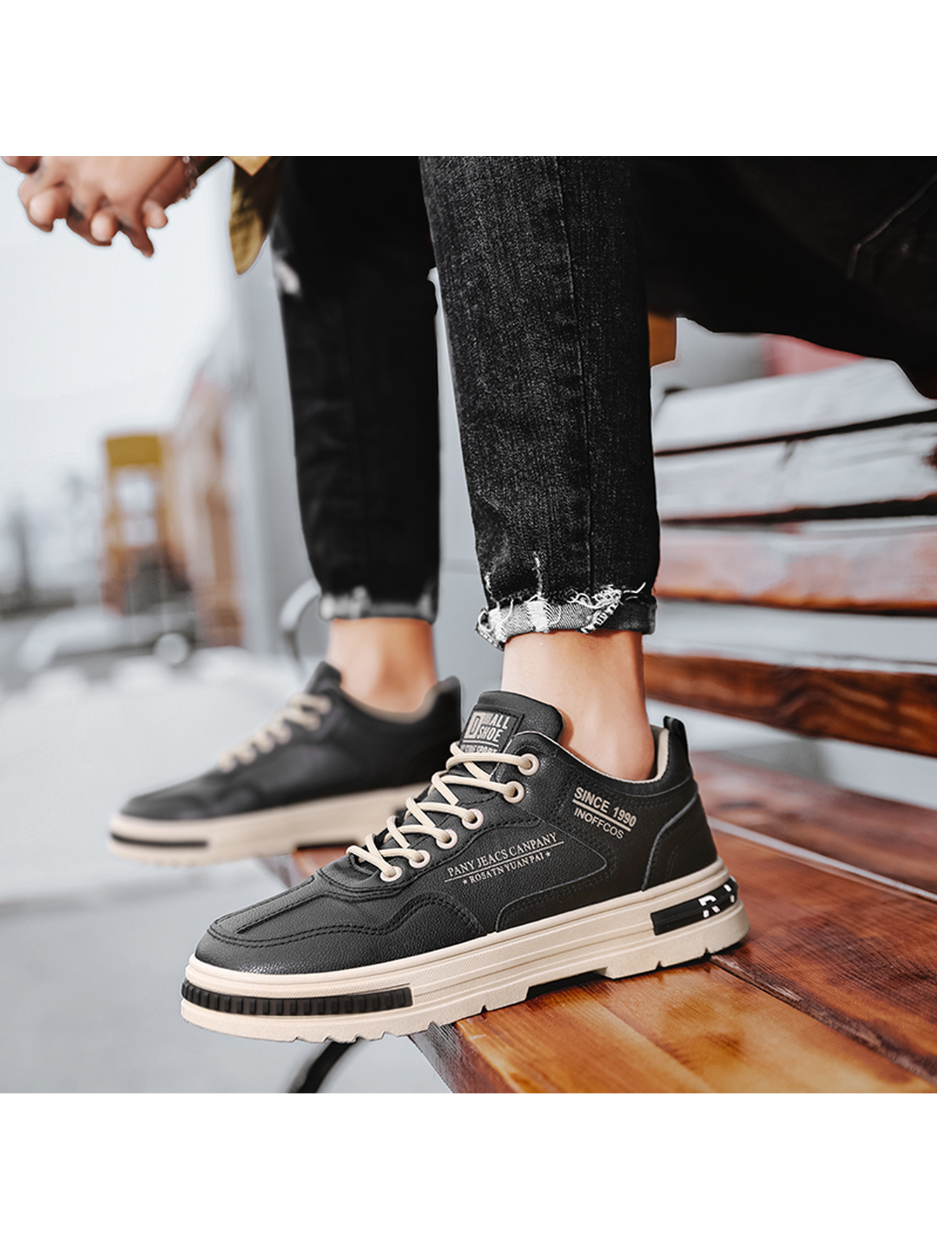 Black Plain Lace Ups Sneakers