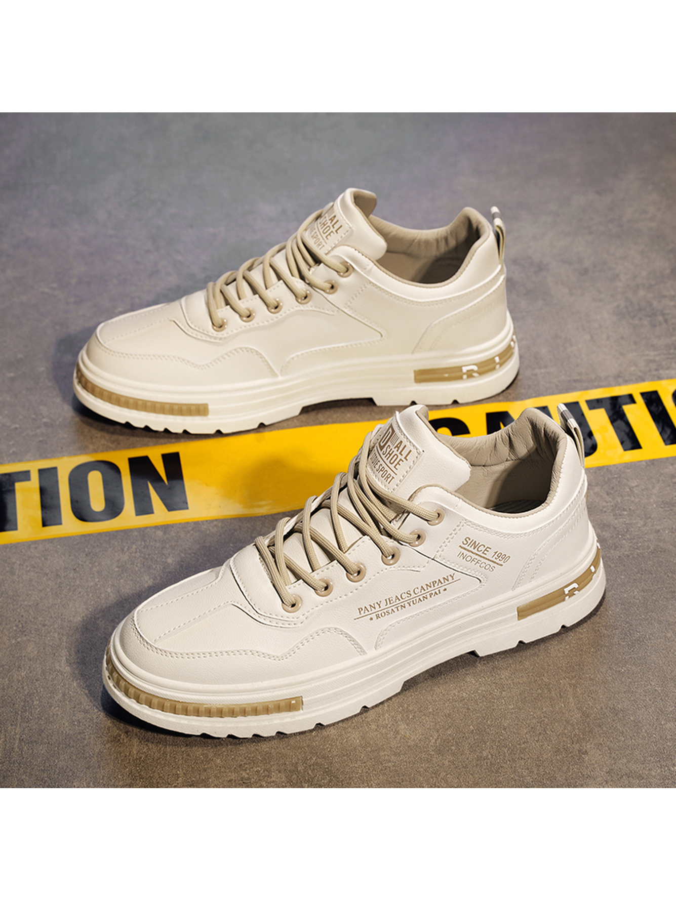 Beige Plain Lace Ups Sneakers