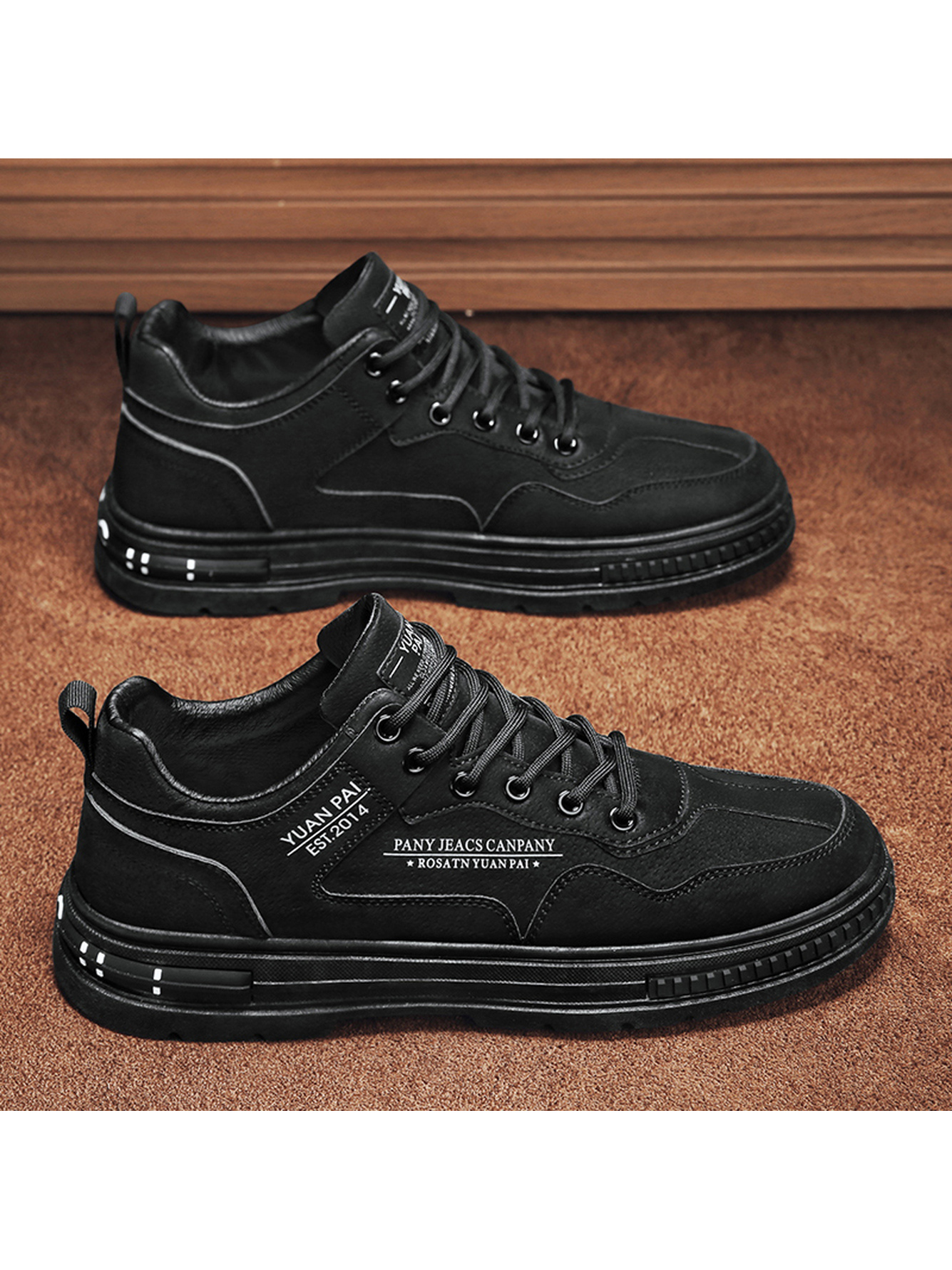 Black Plain Lace Ups Sneakers