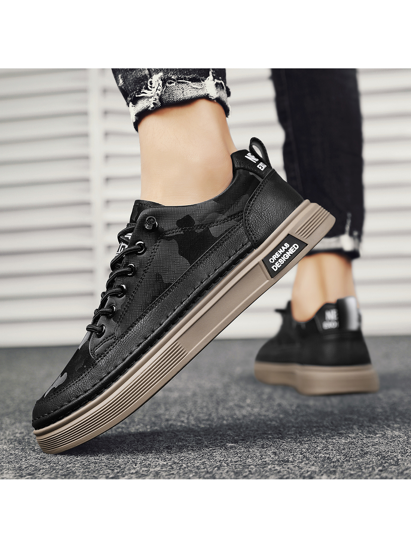Black Camouflage Slip On Sneakers