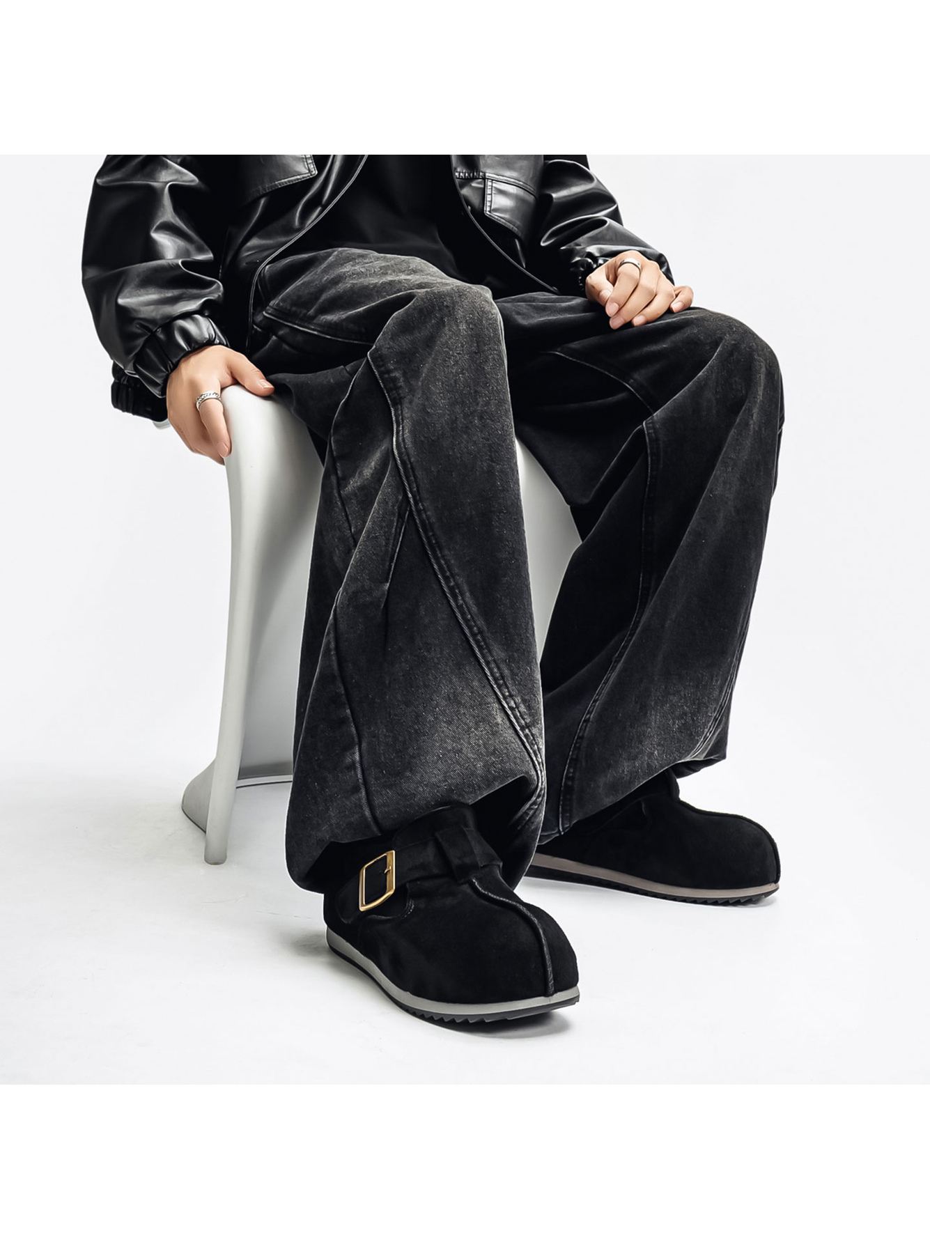 Black Plain Buckle Loafers