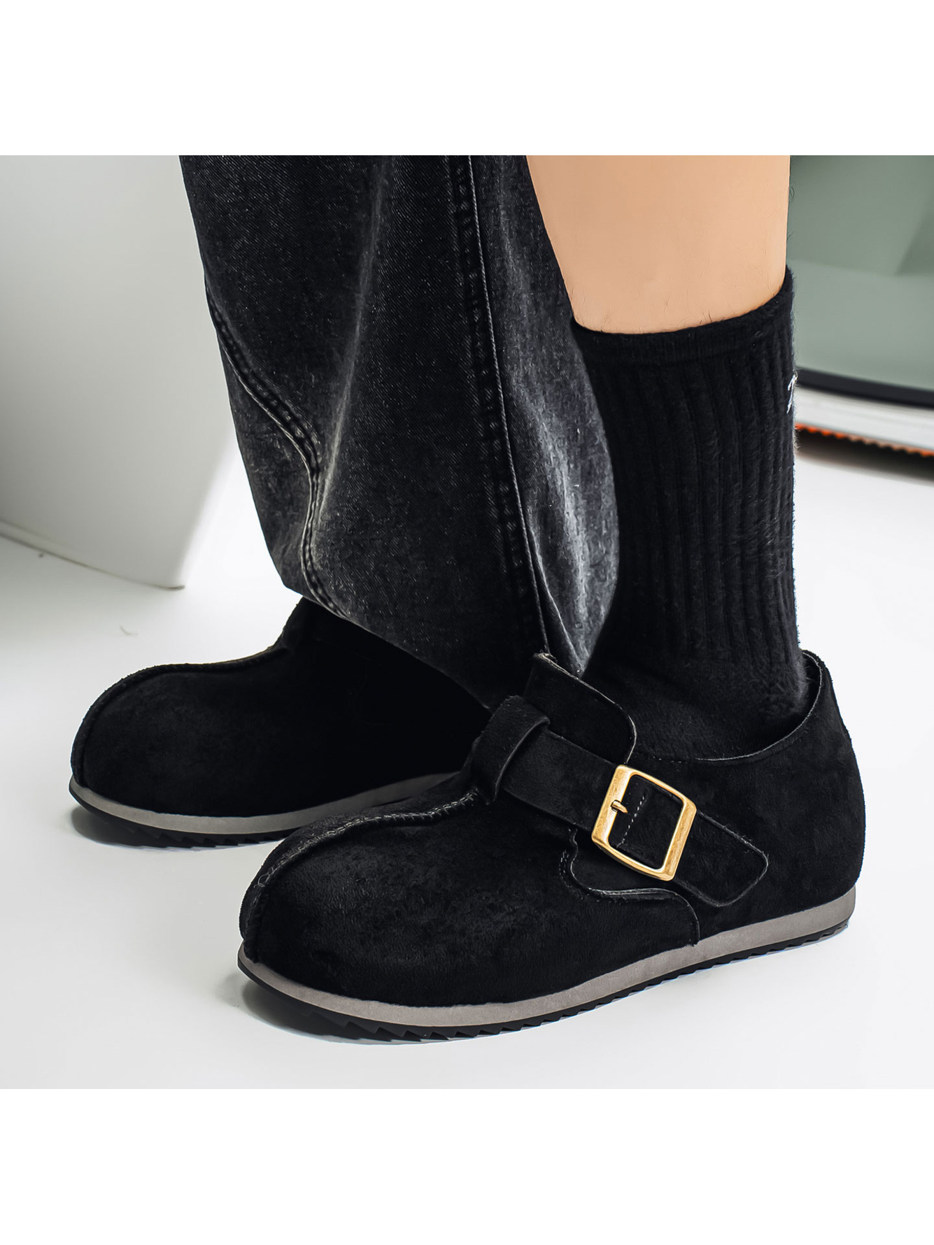 Black Plain Buckle Loafers