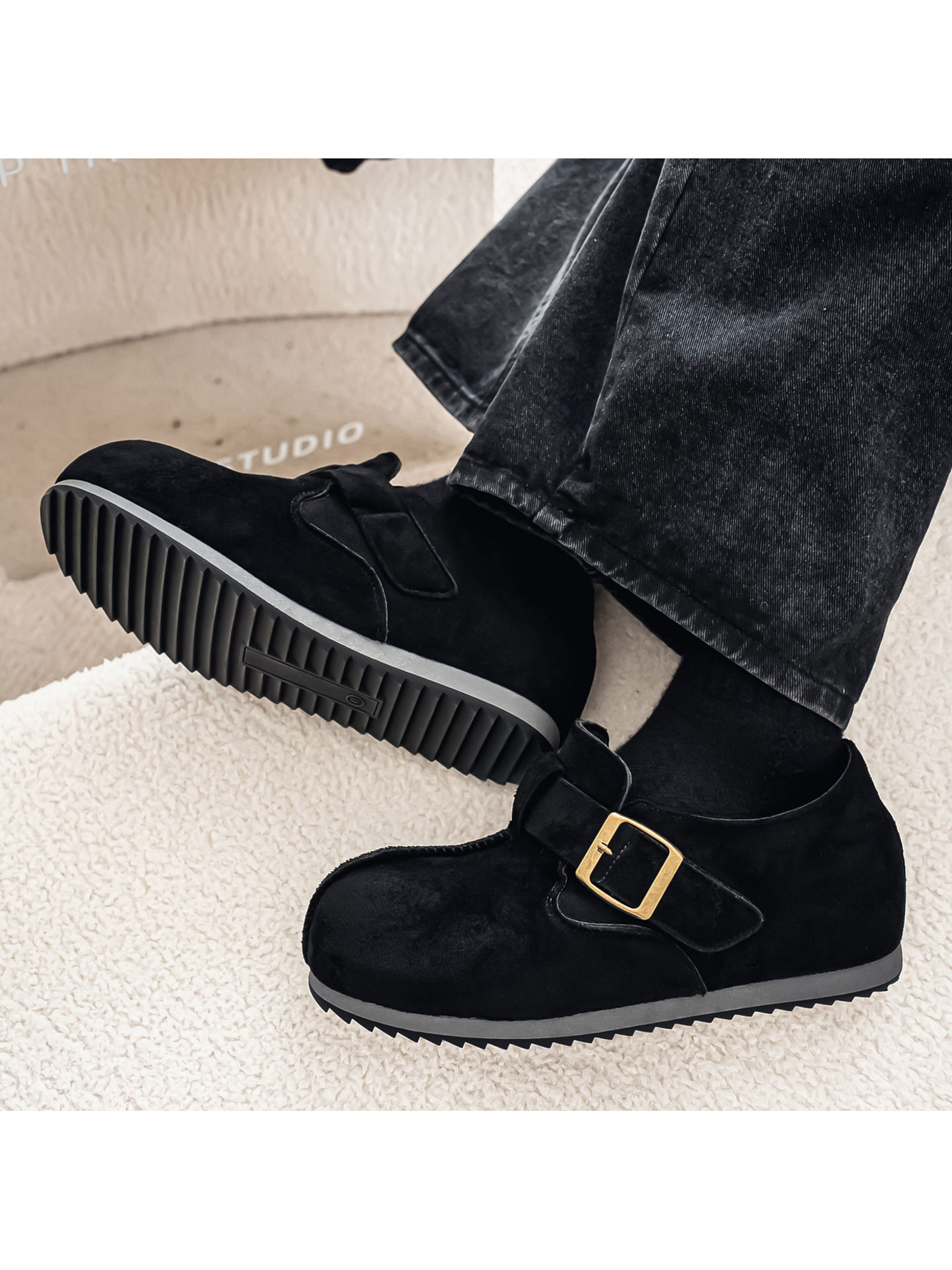 Black Plain Buckle Loafers