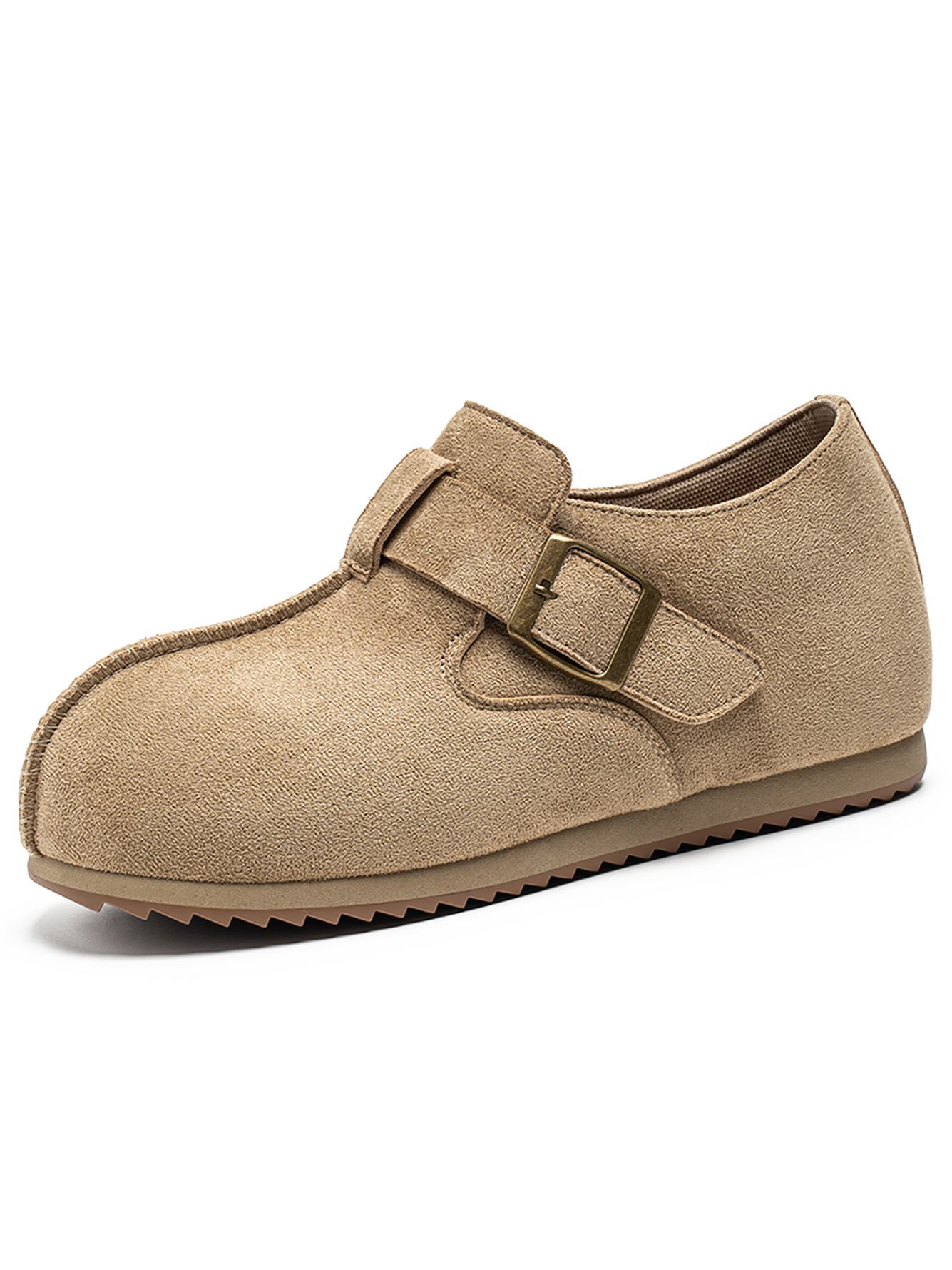 Beige Plain Buckle Loafers