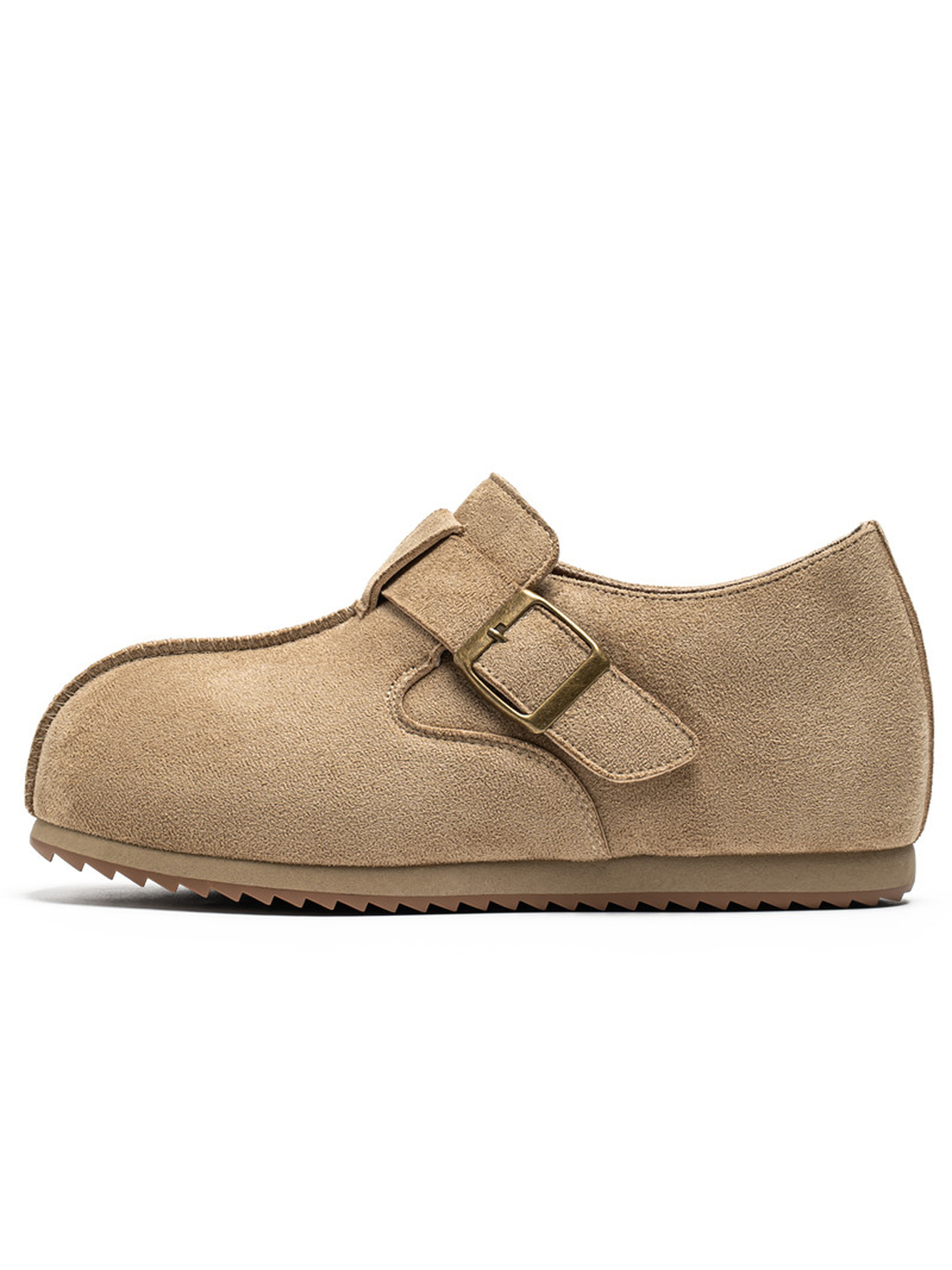 Beige Plain Buckle Loafers