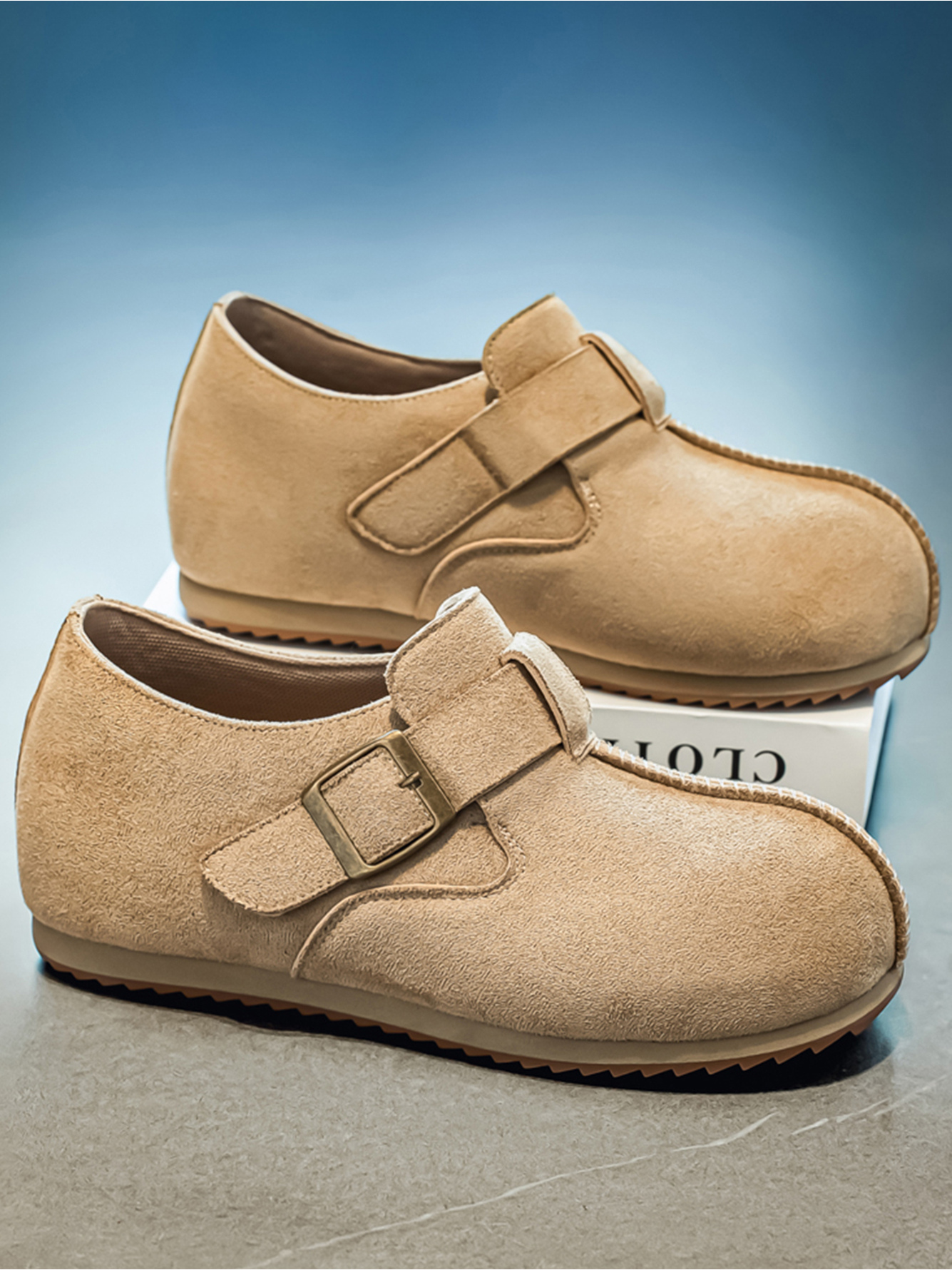 Beige Plain Buckle Loafers
