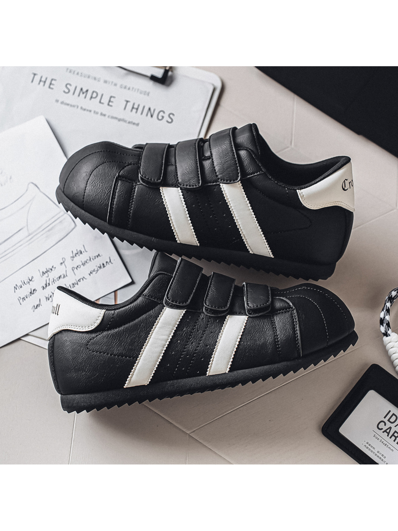Black Plain Velcro Sneakers
