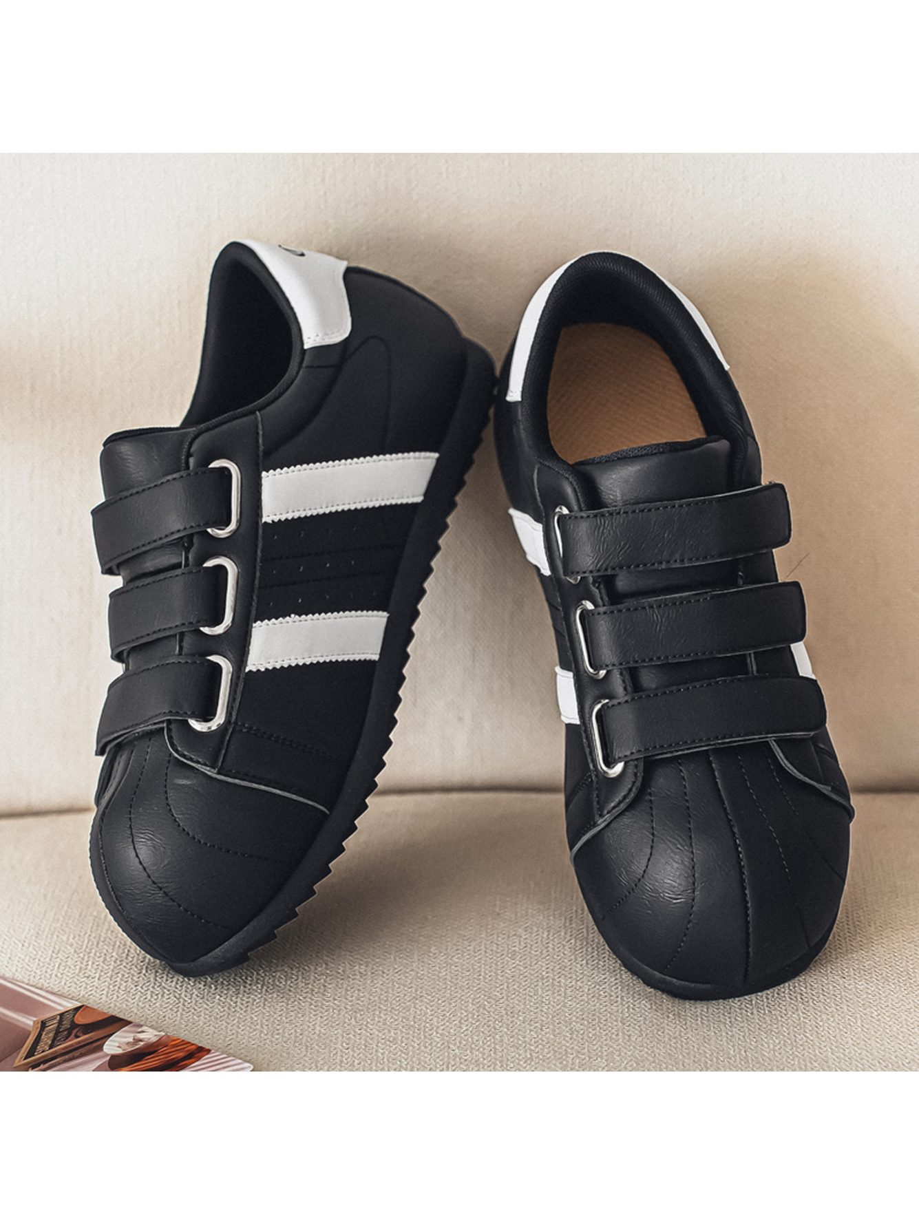 Black Plain Velcro Sneakers