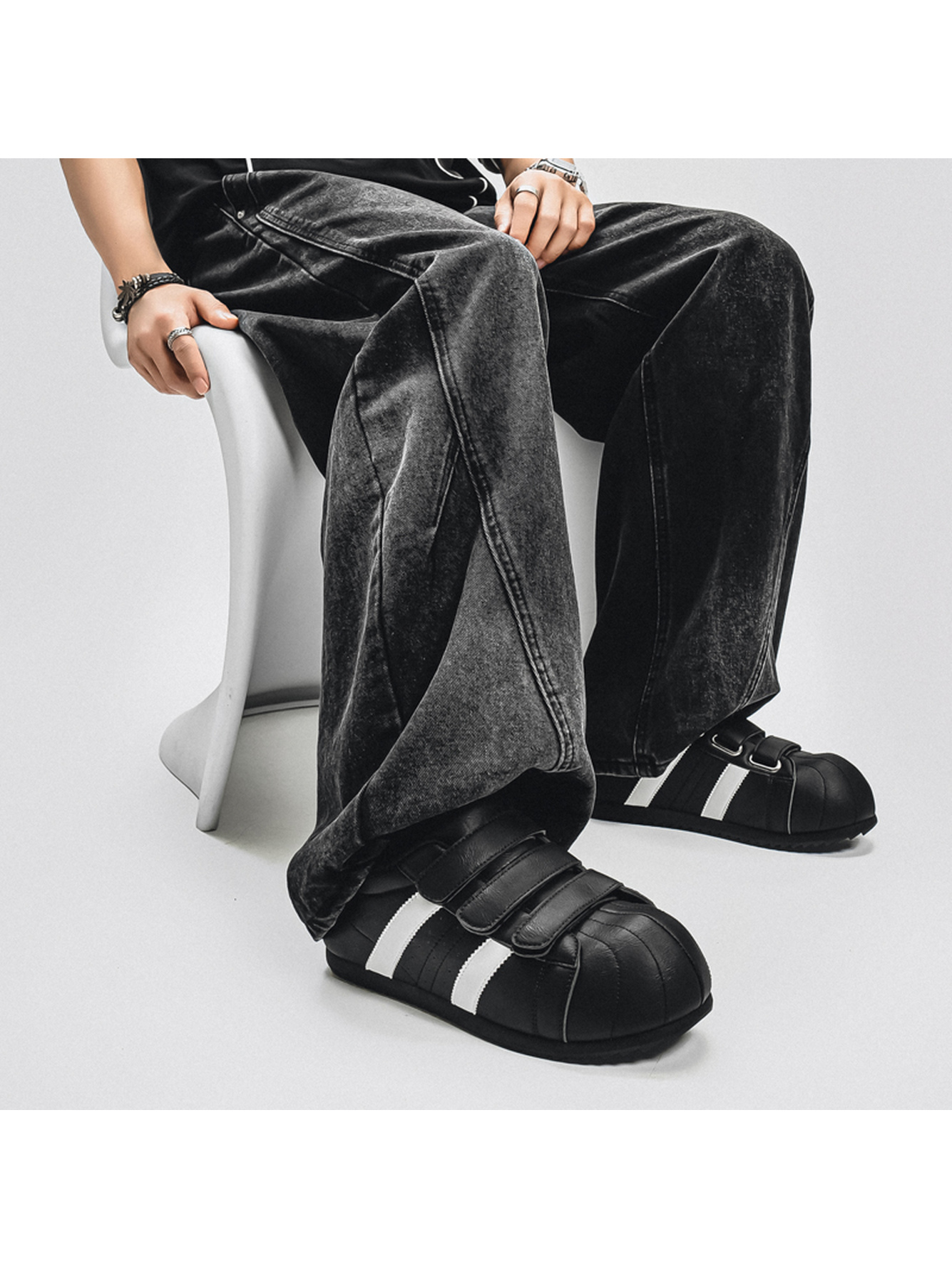 Black Plain Velcro Sneakers