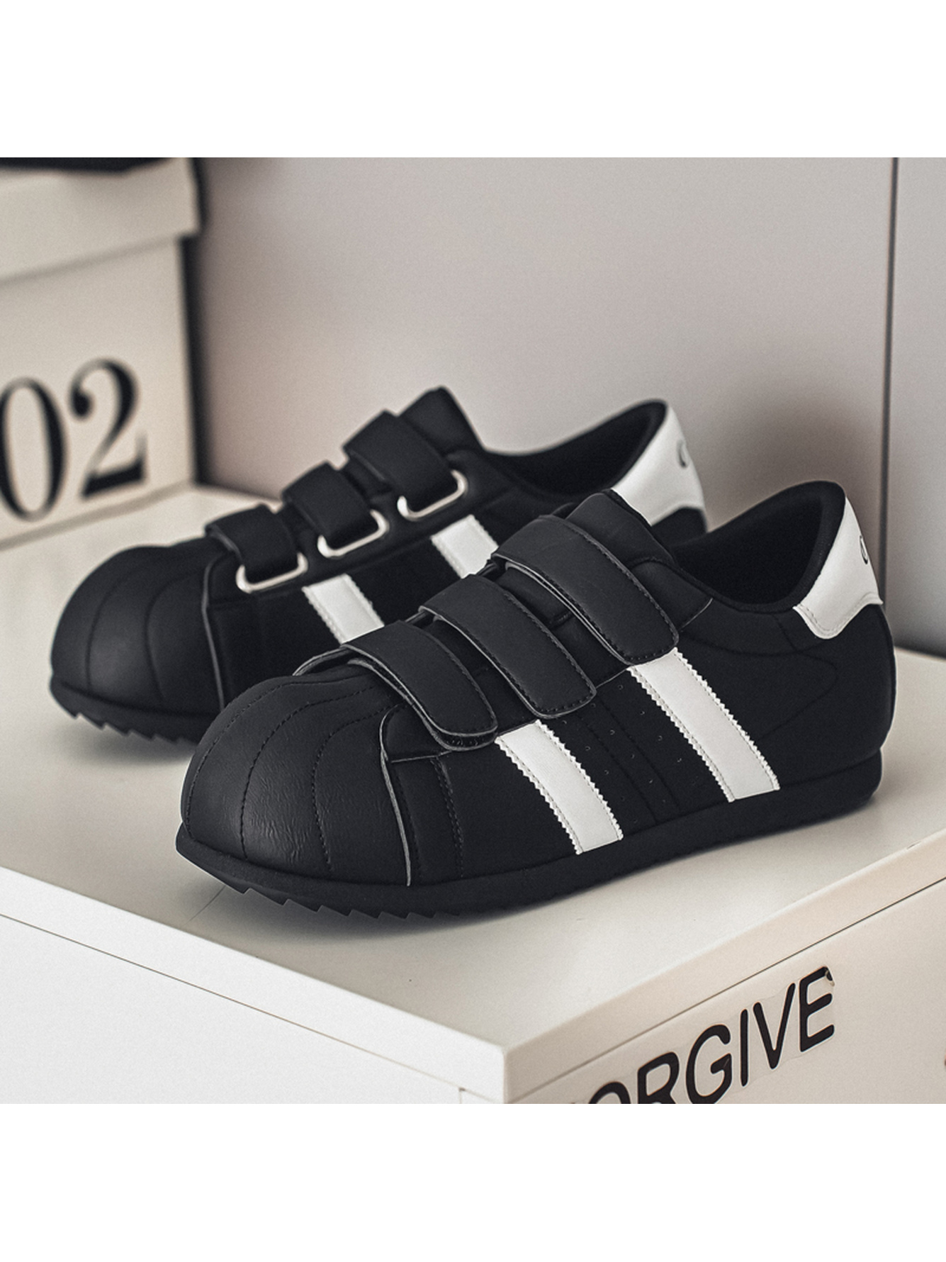 Black Plain Velcro Sneakers