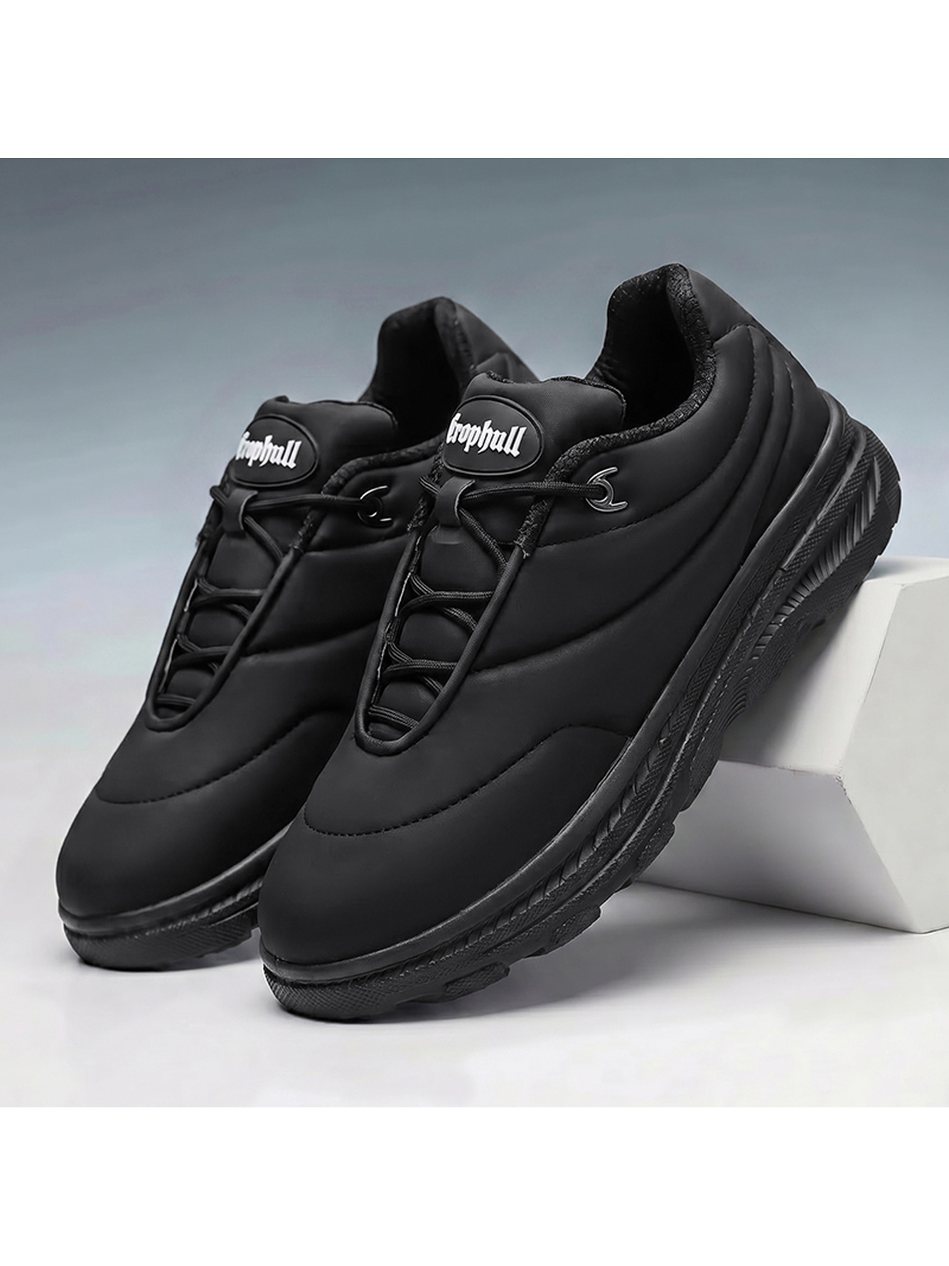 Black Plain Lace Ups Sneakers