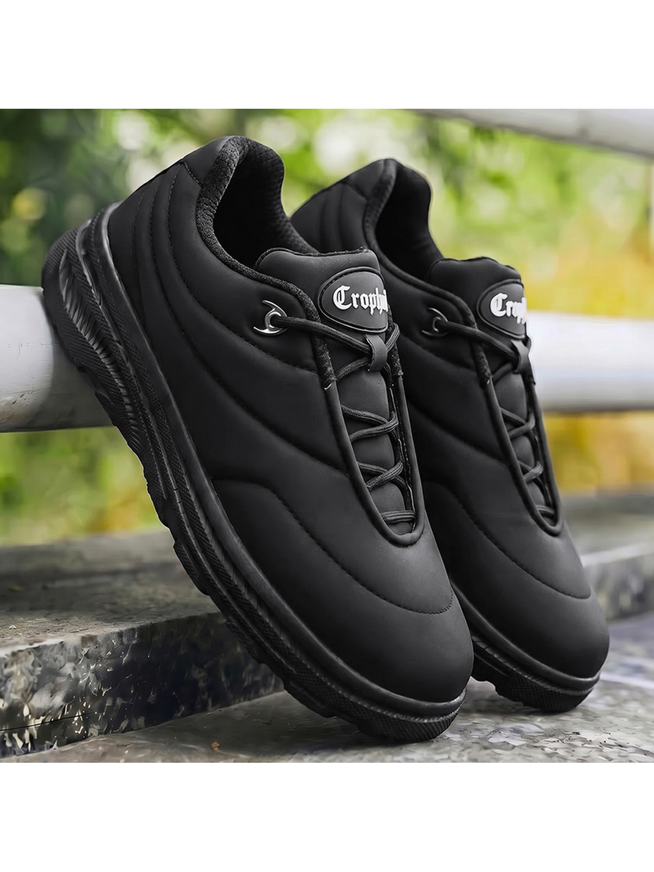Black Plain Lace Ups Sneakers
