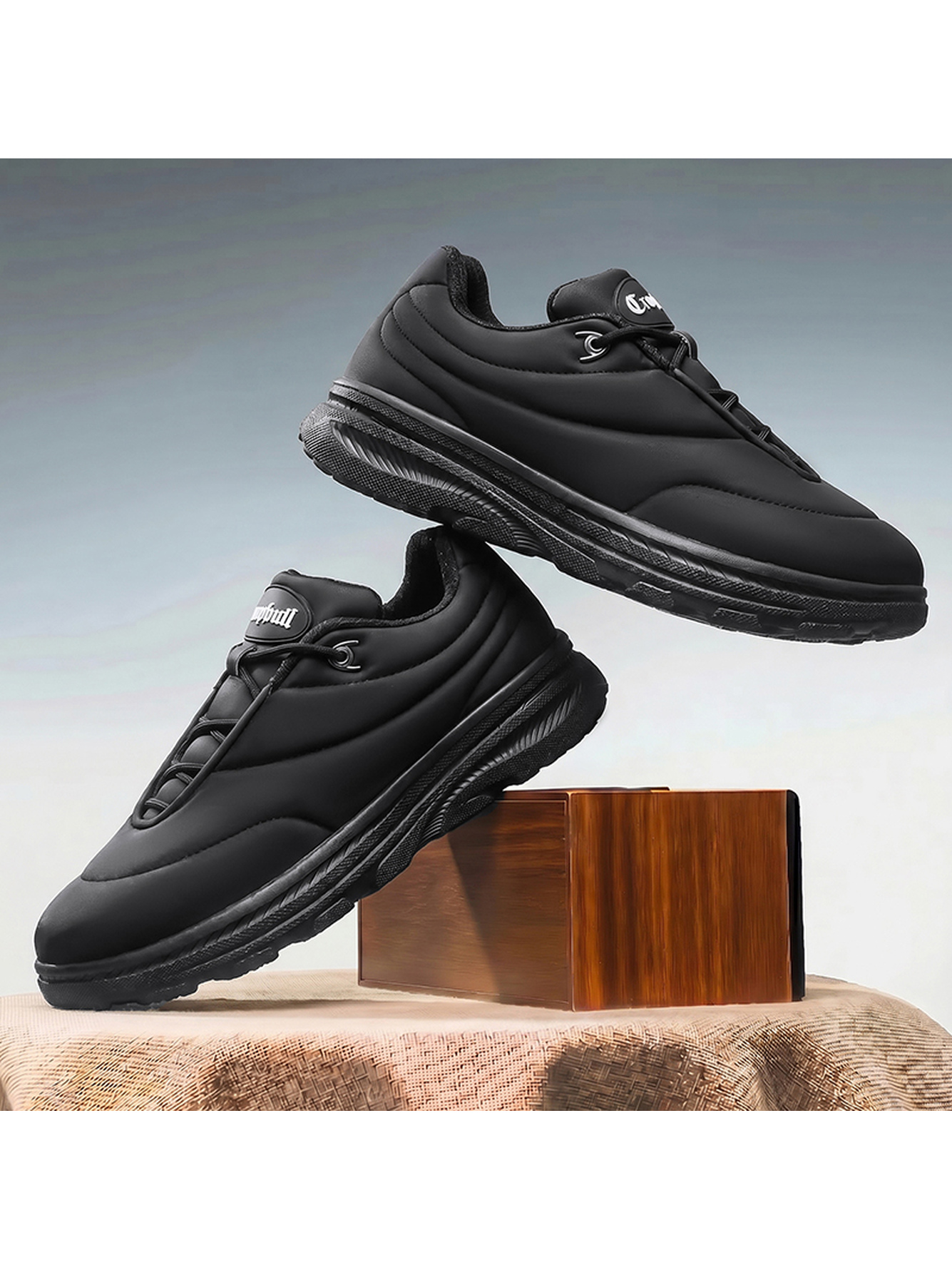 Black Plain Lace Ups Sneakers