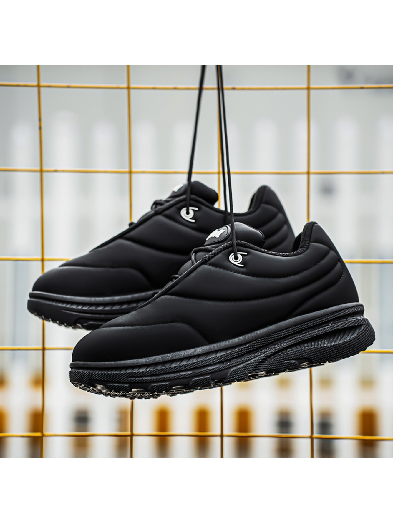 Black Plain Lace Ups Sneakers