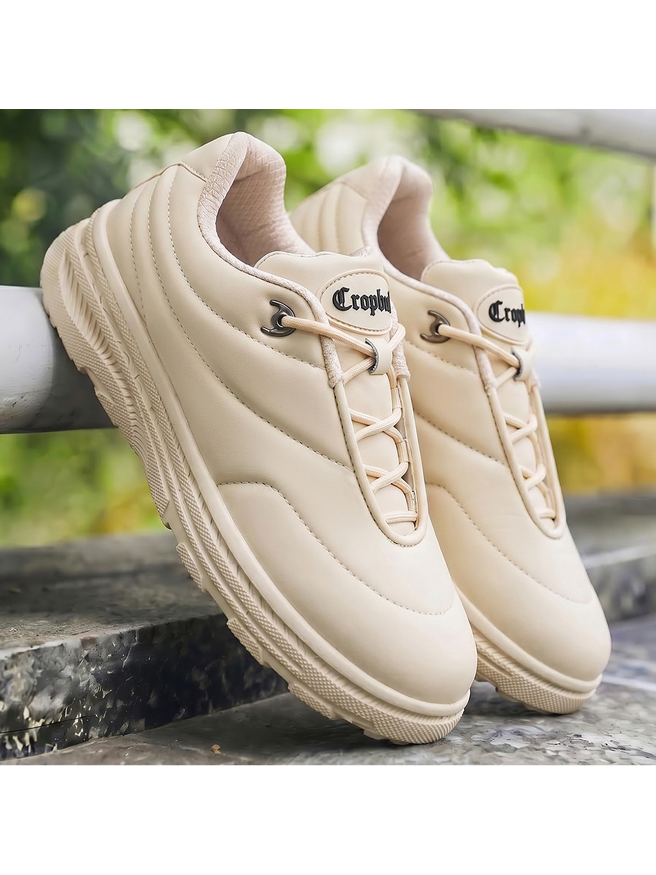 Beige Plain Lace Ups Sneakers