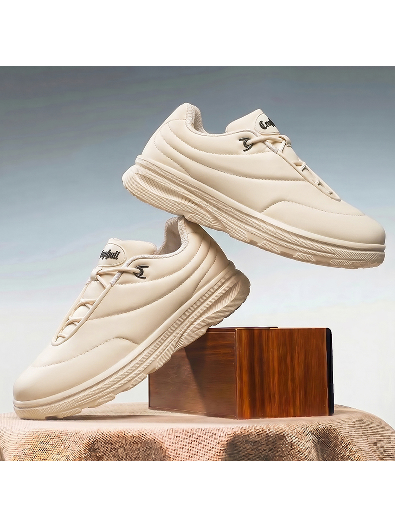 Beige Plain Lace Ups Sneakers