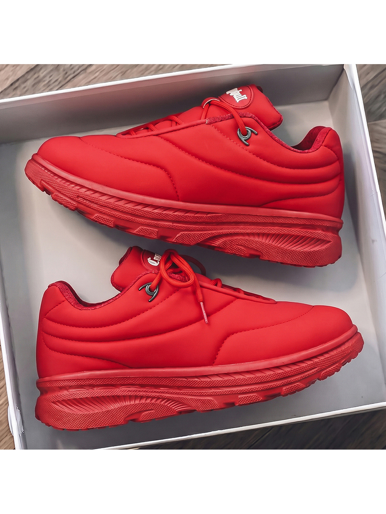 Red Plain Lace Ups Sneakers