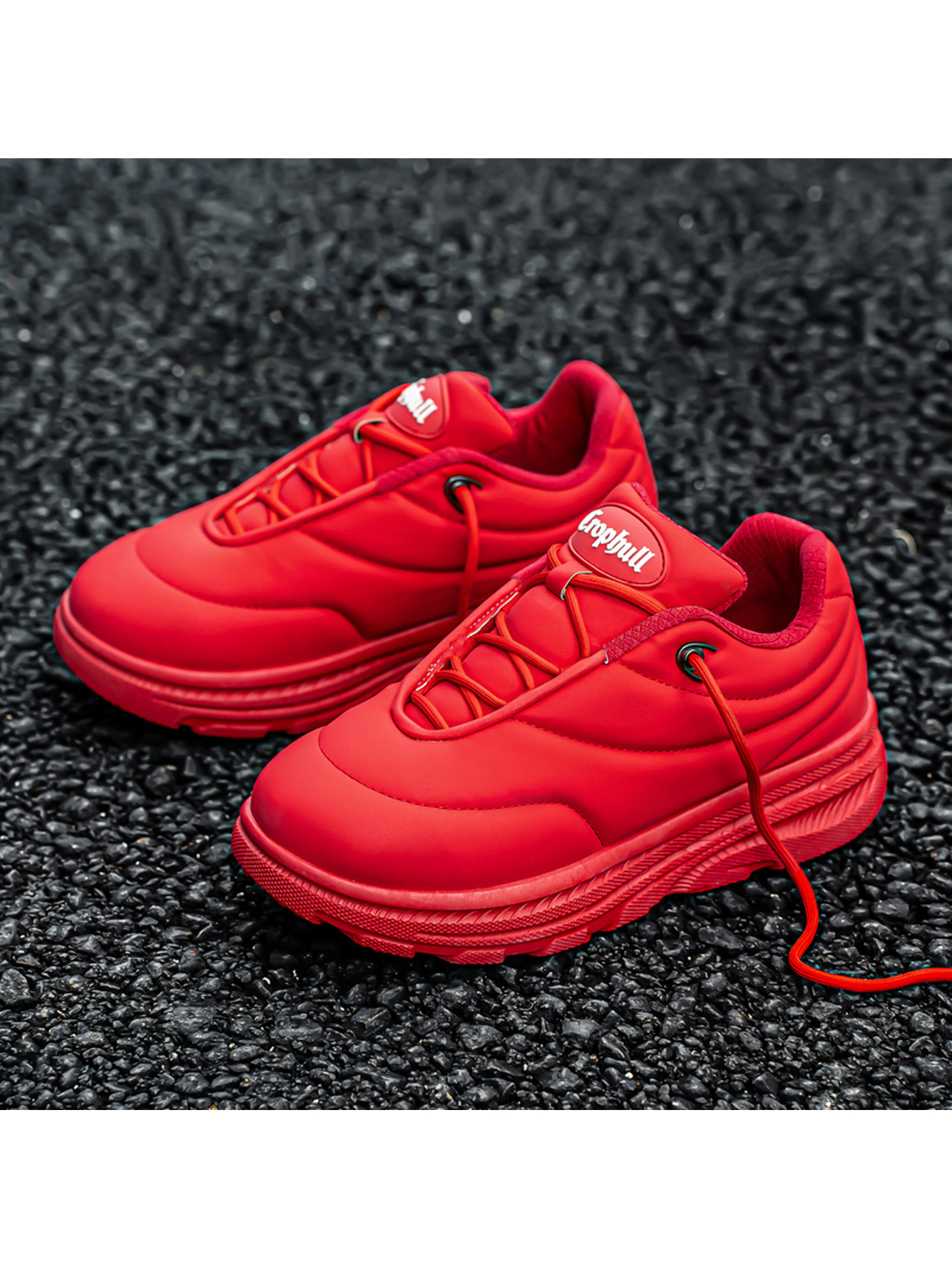 Red Plain Lace Ups Sneakers