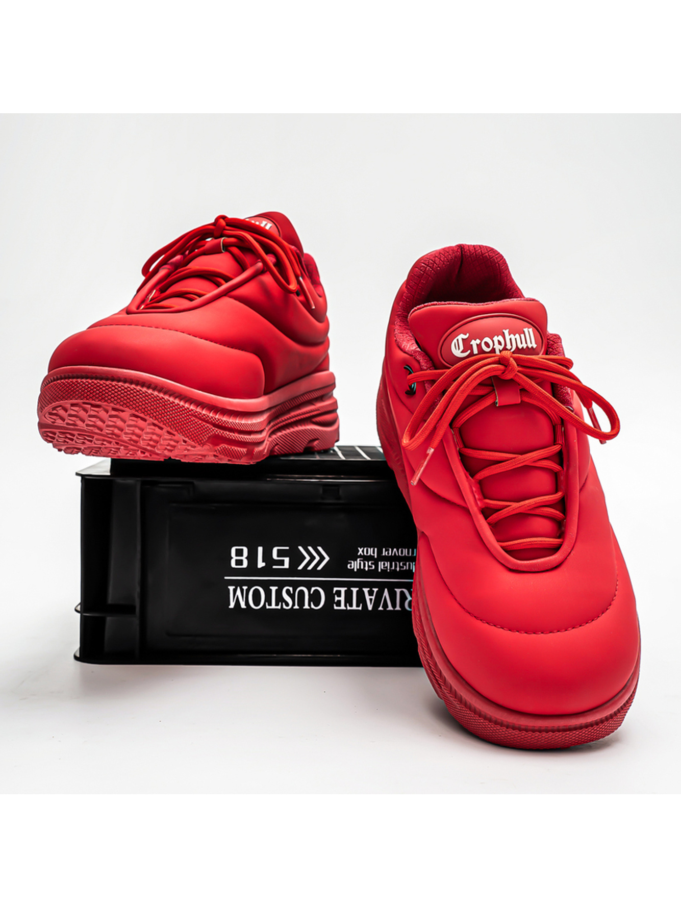 Red Plain Lace Ups Sneakers