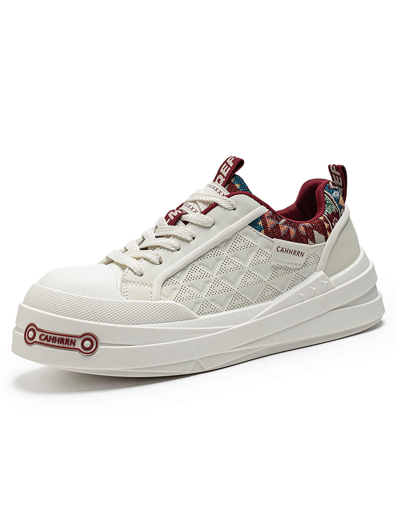 White Textured Lace Ups Sneakers