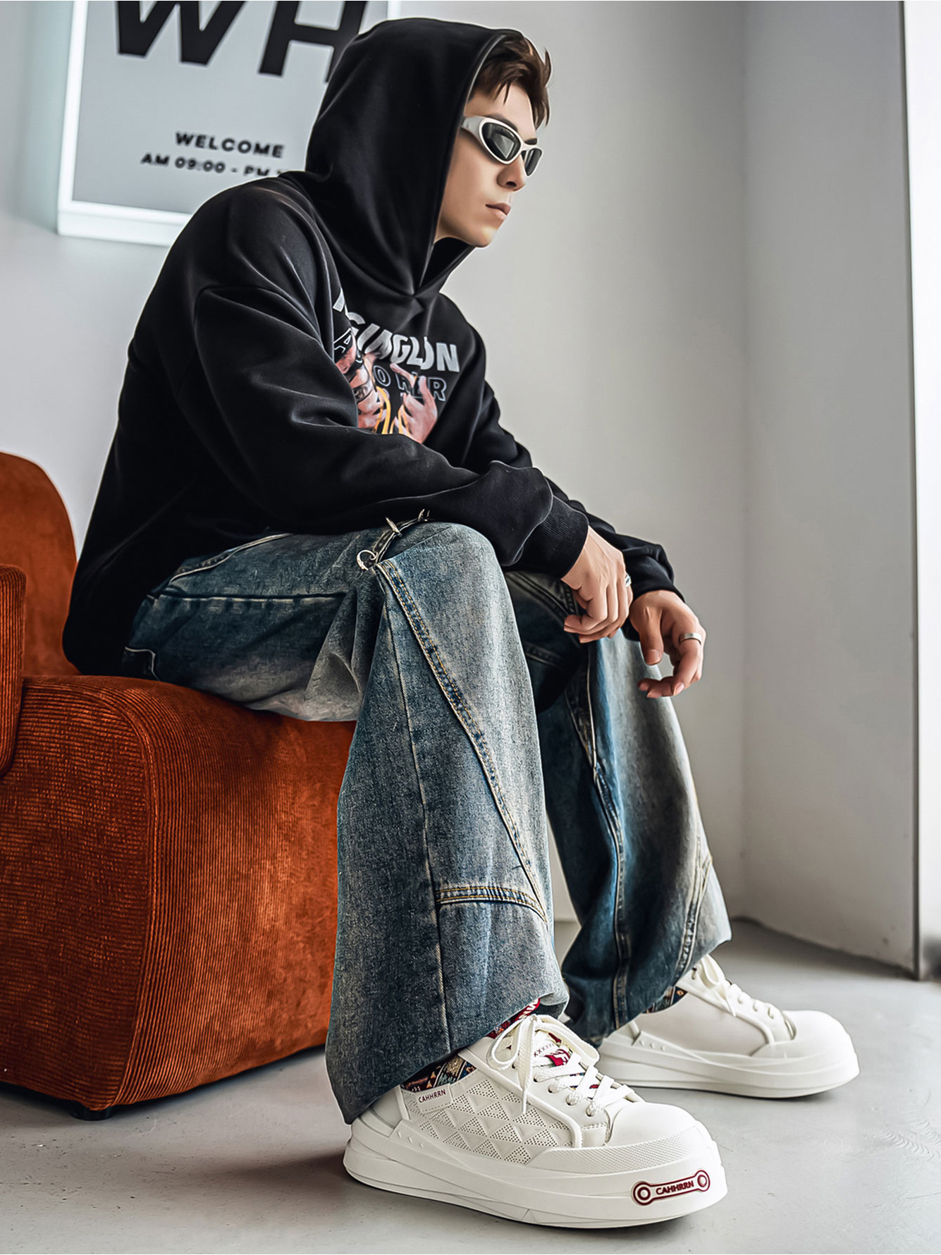 White Textured Lace Ups Sneakers