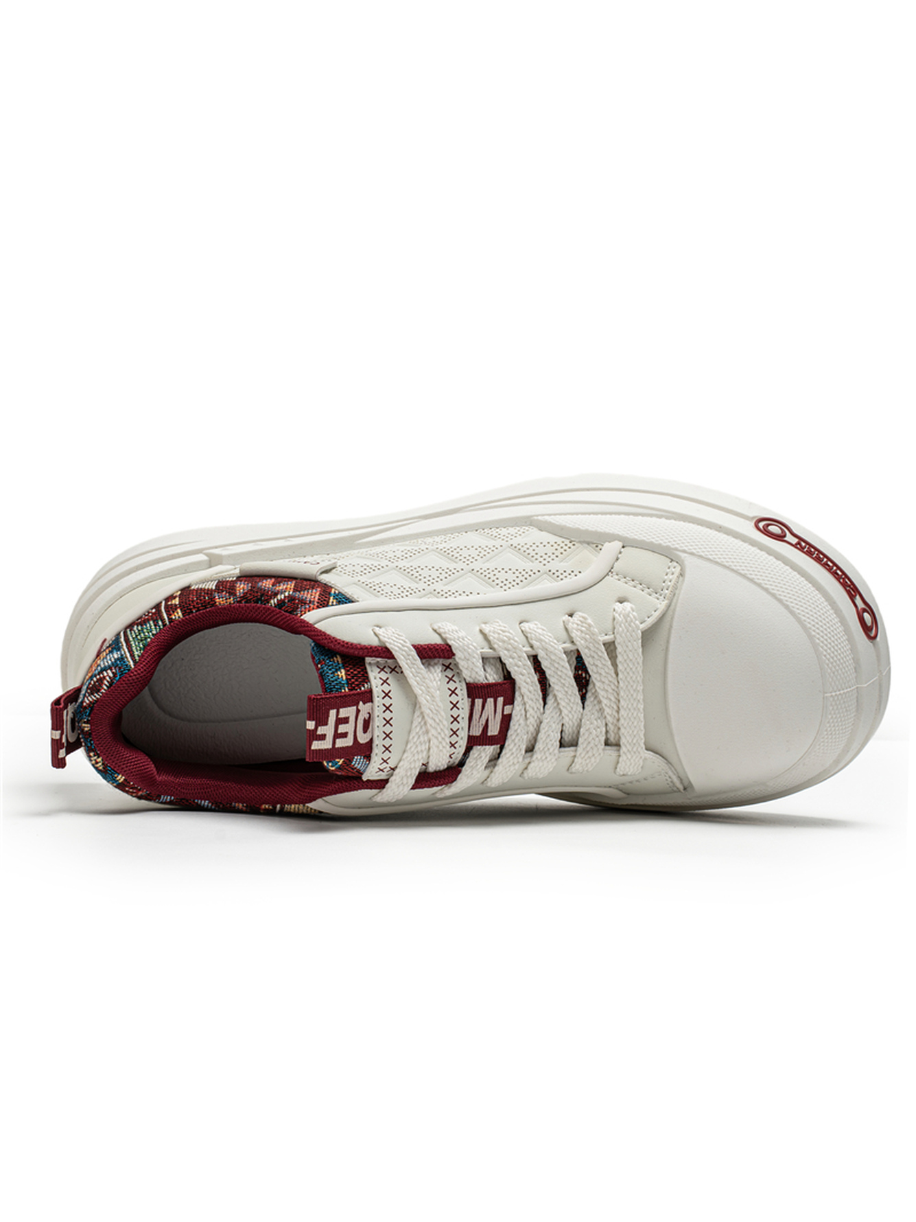 White Textured Lace Ups Sneakers