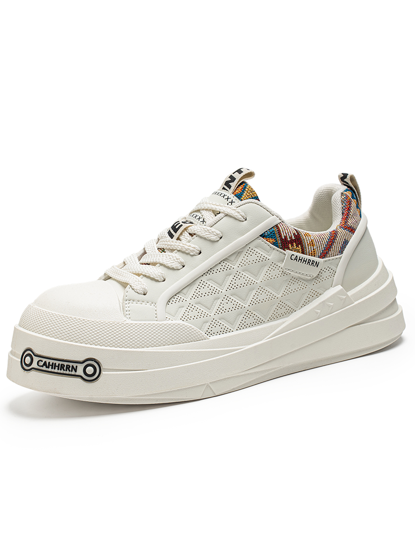 White Textured Lace Ups Sneakers