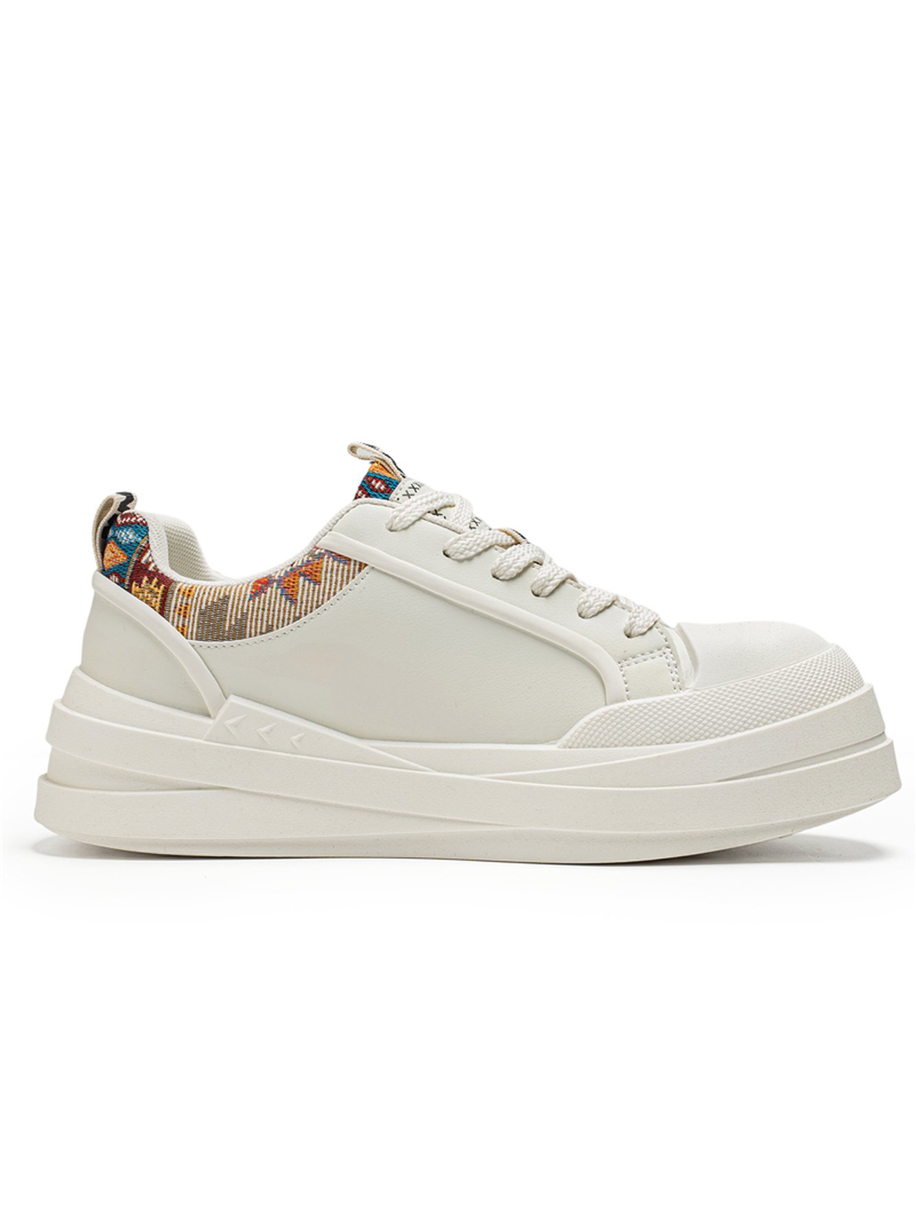 White Textured Lace Ups Sneakers