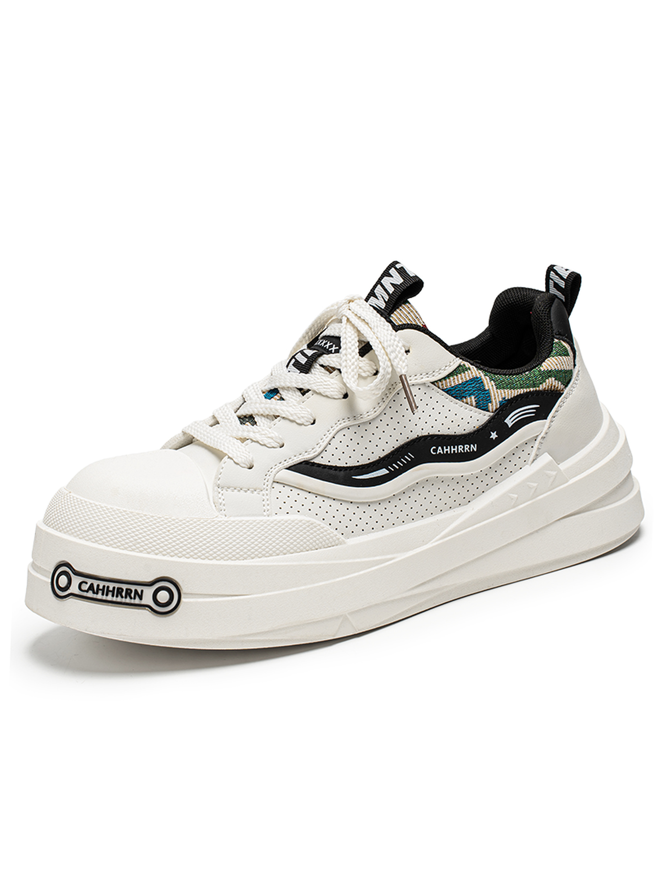 White Textured Lace Ups Sneakers