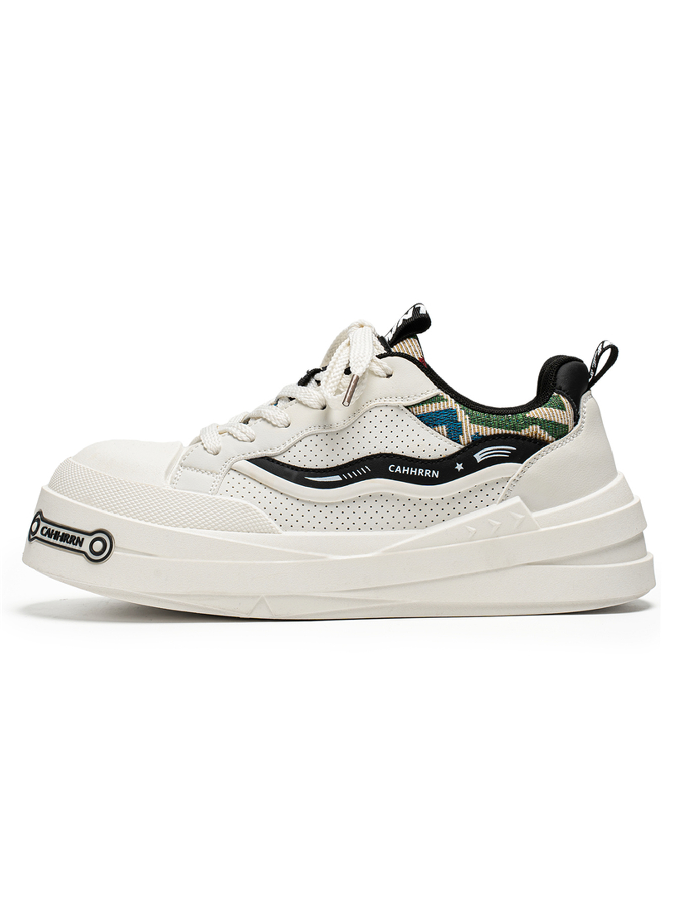 White Textured Lace Ups Sneakers